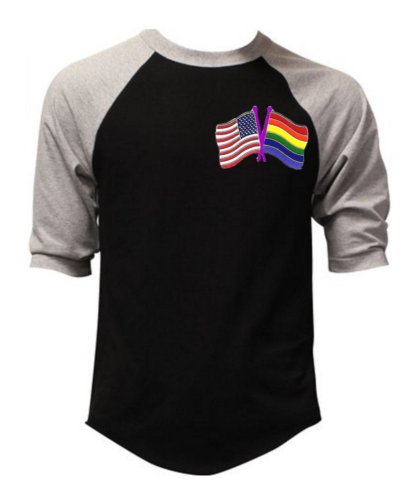 Rainbow USA Flag Pin Gay Pride Men's Baseball T-Shirt - Patriotic LGBTQ+ Pride Apparel in Gray/Black - Perfect for Pride Parades, Festivals & Everyday Wear