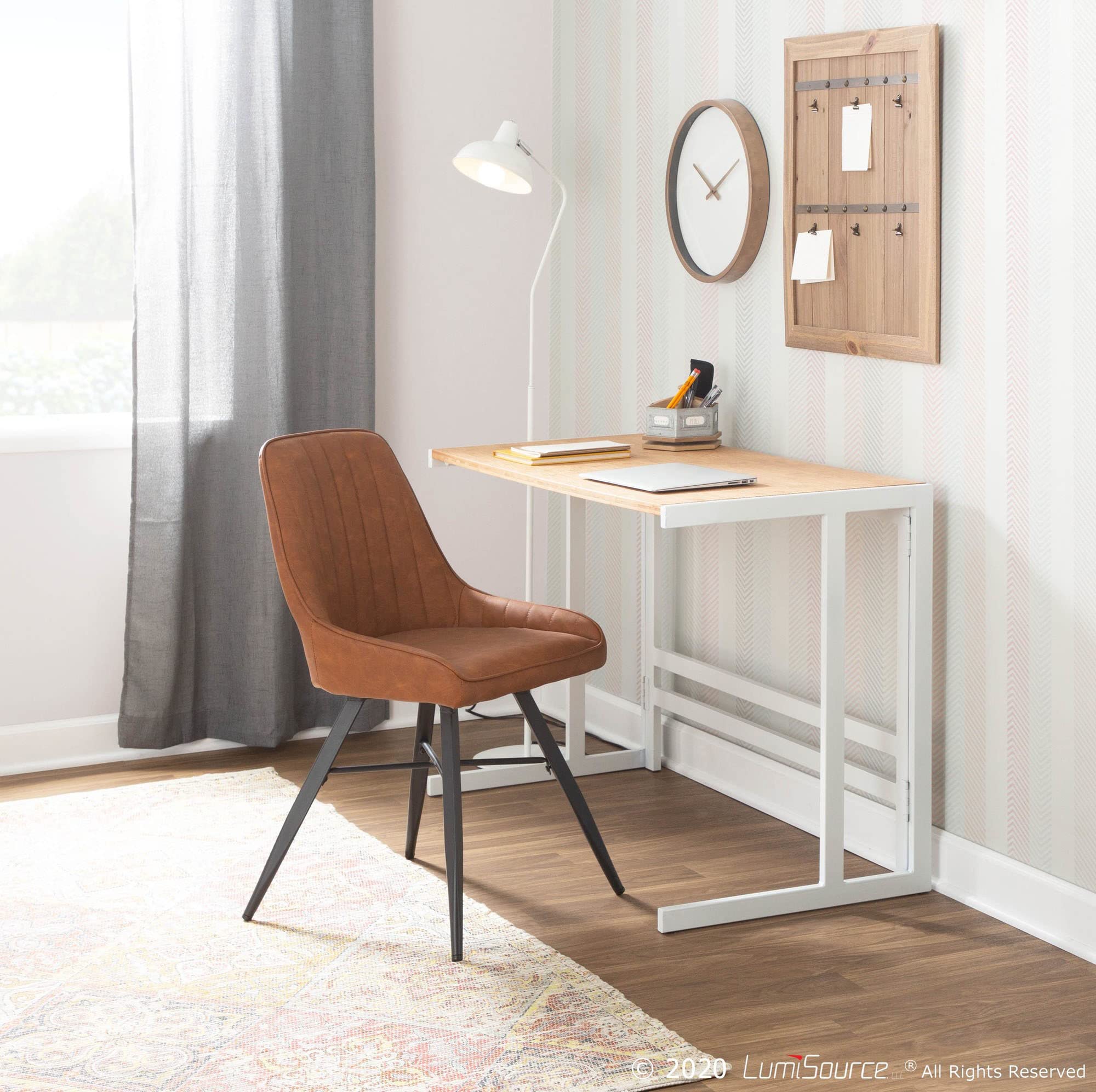 LumiSource Roman Natural Wood Desk - Home Office & Computer Desk, White Small Desk for Bedroom, Gaming & Farmhouse Style Workspace | Perfect for Remote Work, Study & Small Spaces