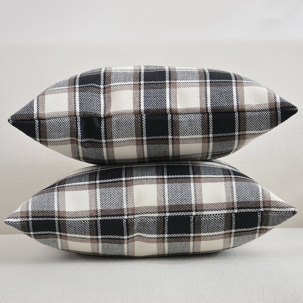 2 Pack Black Checker Blend Linen Square Pillow Cases - 12