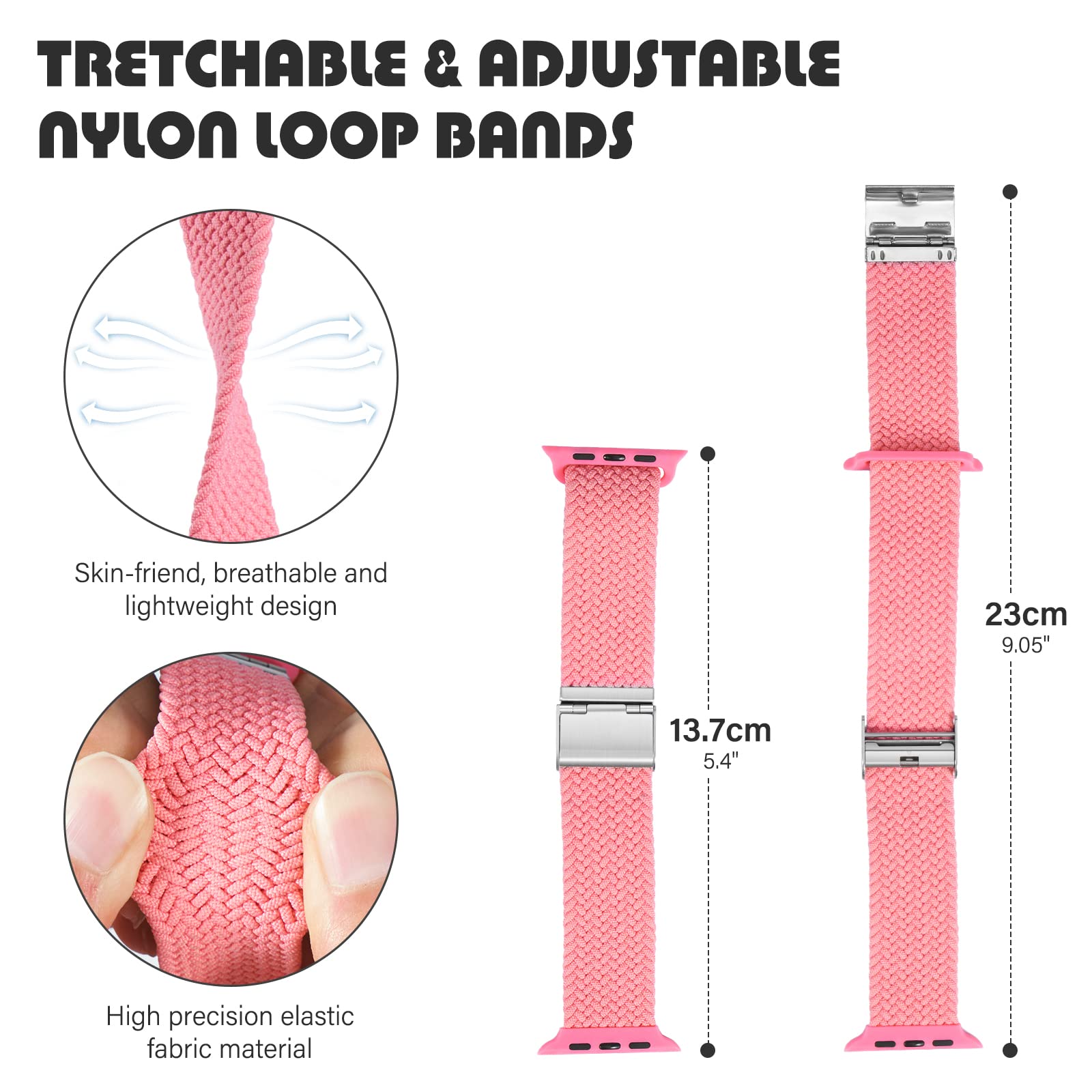 Braided Nylon Apple Watch Bands for Series 9/8/7/6/5/4/3/2/SE/Ultra/Ultra 2 - Adjustable Breathable Strap for 38mm 40mm 41mm 42mm 44mm 45mm 49mm - Comfortable Elastic Replacement Wristband for Men & Women | Perfect for Workouts, Running & Everyday Wear