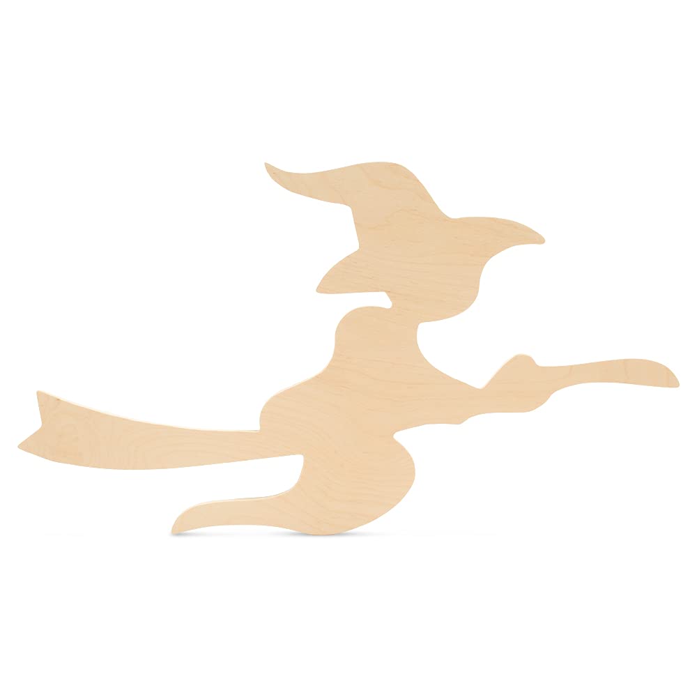 50 Unfinished Birch Wood Witch on Broom Cutouts - 12x18 Inches Halloween Decorations, DIY Craft Supplies for Home & Party Decor - Perfect for Halloween Parties, Classroom Projects & Wood Painting Crafts