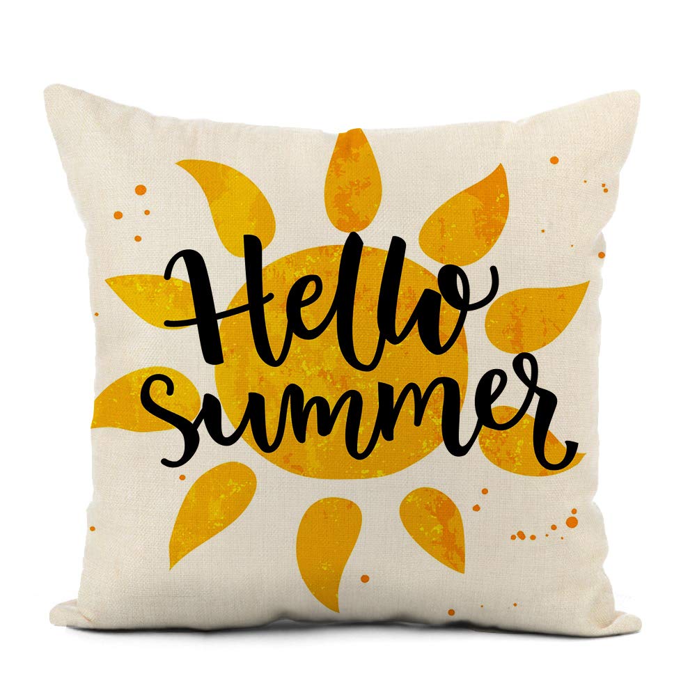 20x20 Inch Linen Throw Pillow Cover - Summer Sun & Lettering Design - Beach Party Decor - Sofa Couch Cushion Cover for Living Room, Bedroom & Outdoor