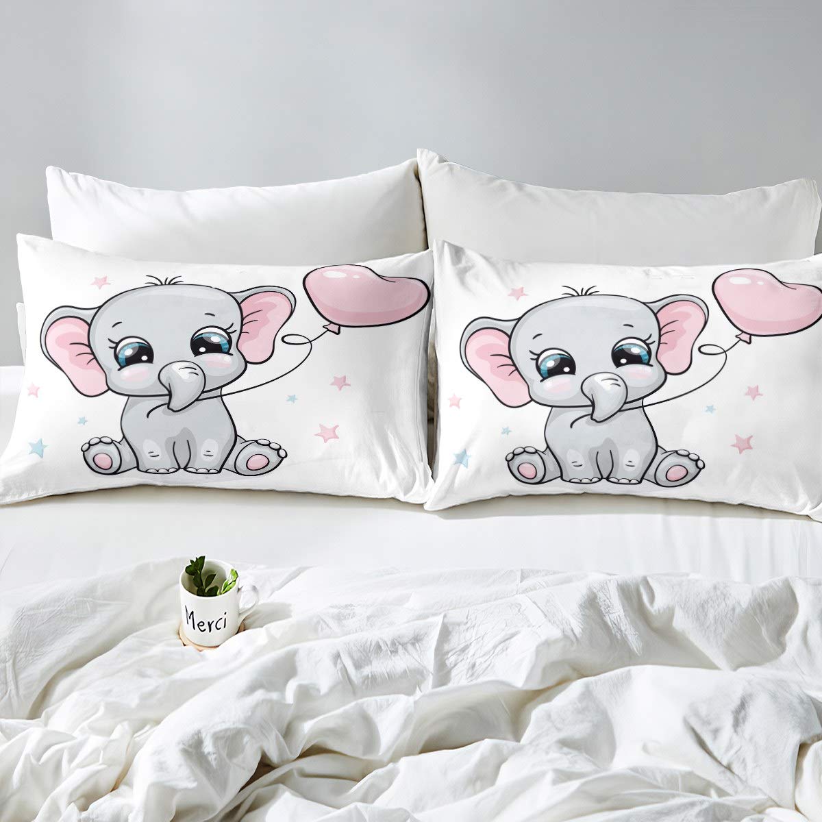 Feelyou Elephant Bedding Set for Kids - Cute Baby Elephant Duvet Cover & Cartoon Animal Printed Comforter - Twin Size 2-Piece Bedroom Collection - Perfect for Nursery, Kids' Room Decor and Gift