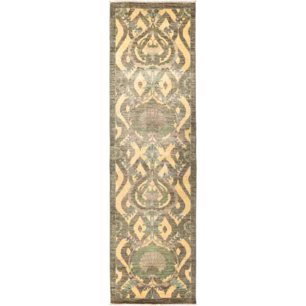 Hand-Knotted Suzani Lily Area Rug - Unique Green & Pink Mix - 3'2
