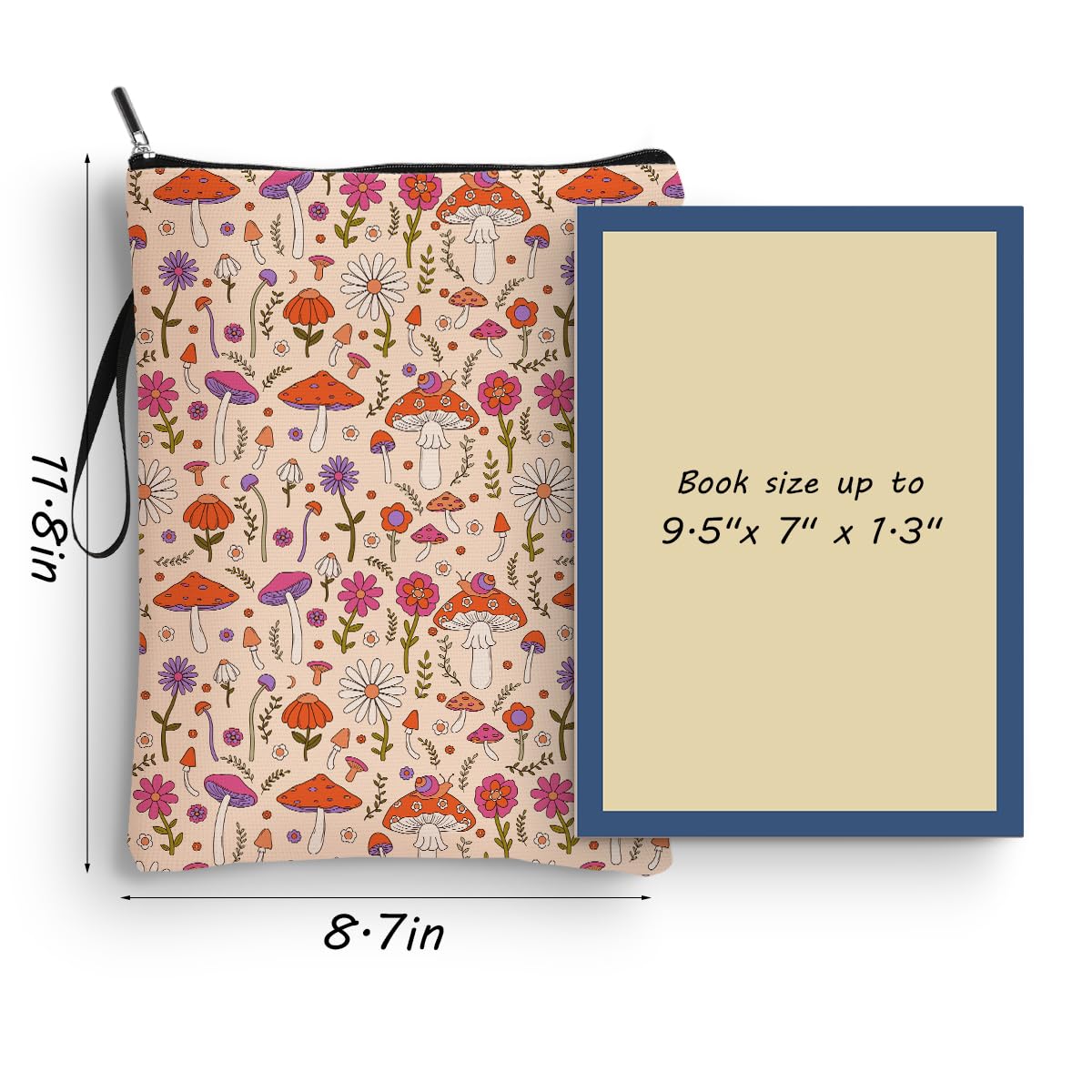Cute Mushroom Book Sleeve Protector - Waterproof Book Pouch Cover for Reading Accessories - Perfect Gift for Book Lovers, Librarians, Teachers & Students - Great for School, Travel & Library Use