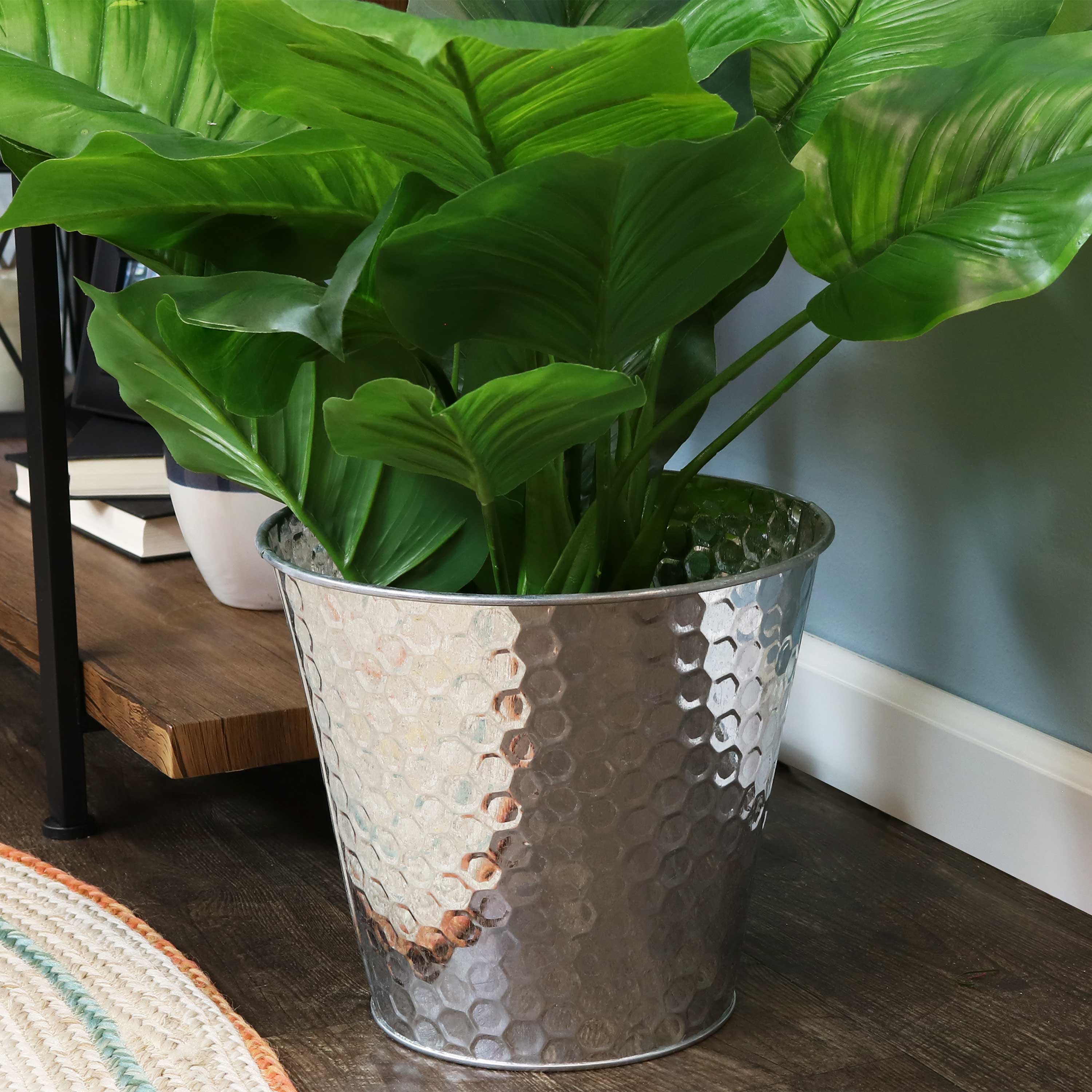 Galvanized Steel Buckets with Hexagon Pattern - Set of 4 Rust-Proof Decorative Pails for Farmhouse, Garden & Outdoor Decor | Perfect for Planters, Storage & Home Organization