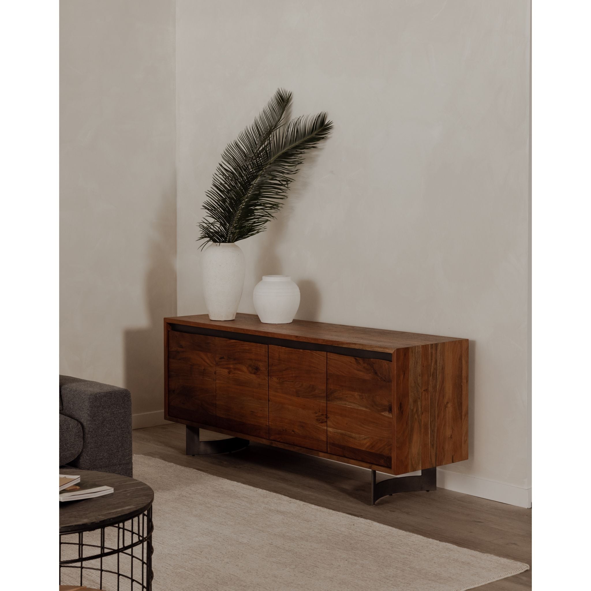 Modern Bent Sideboard with Smoked Finish - Stylish Storage Cabinet for Living Room, Dining Room, or Entryway (Model VE 1108 03) - Perfect for Home Organization and Display Decor