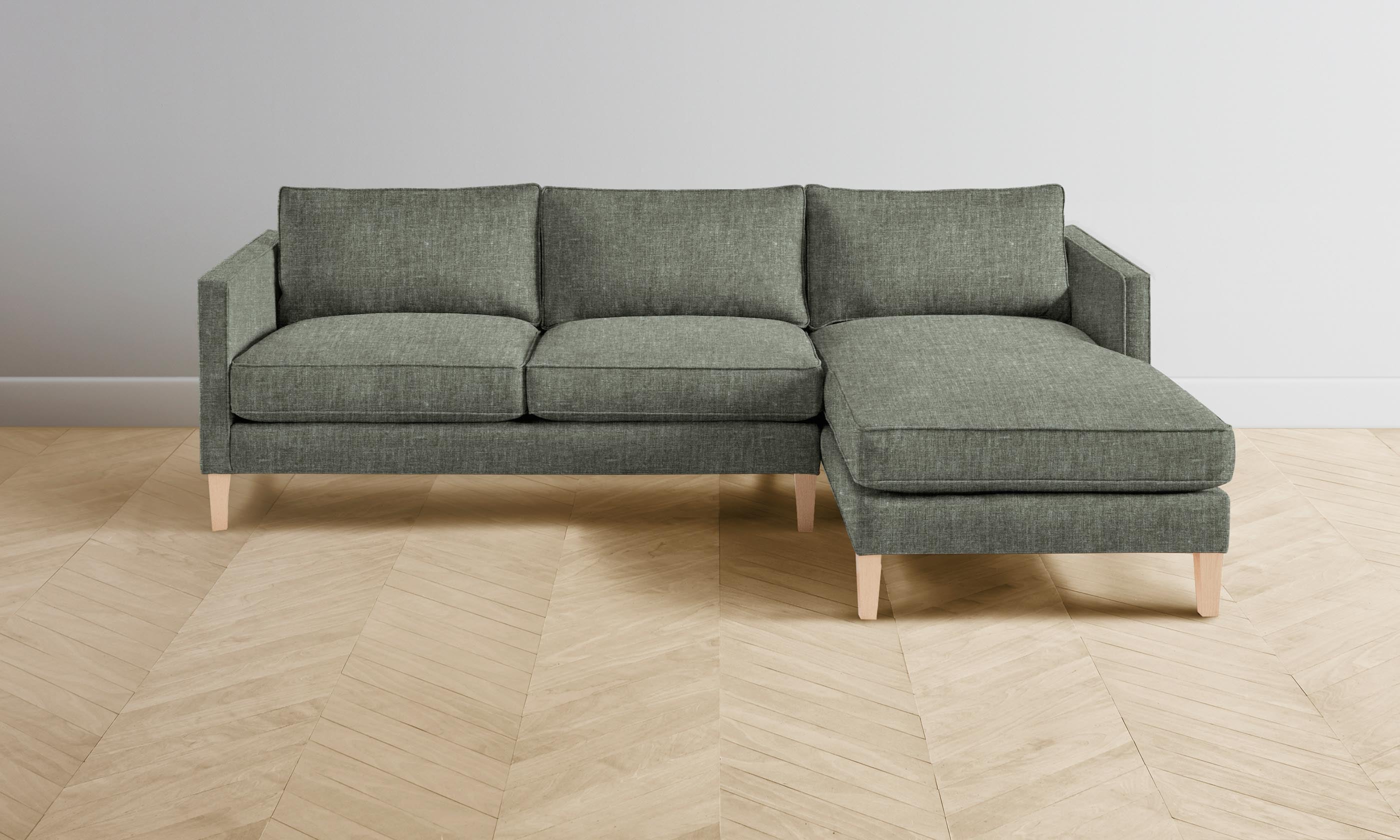 Crosby Sectional Sofa with Heritage Belgian Linen Upholstery in Thyme - Perfect for Living Room, Lounge & Family Room Comfort