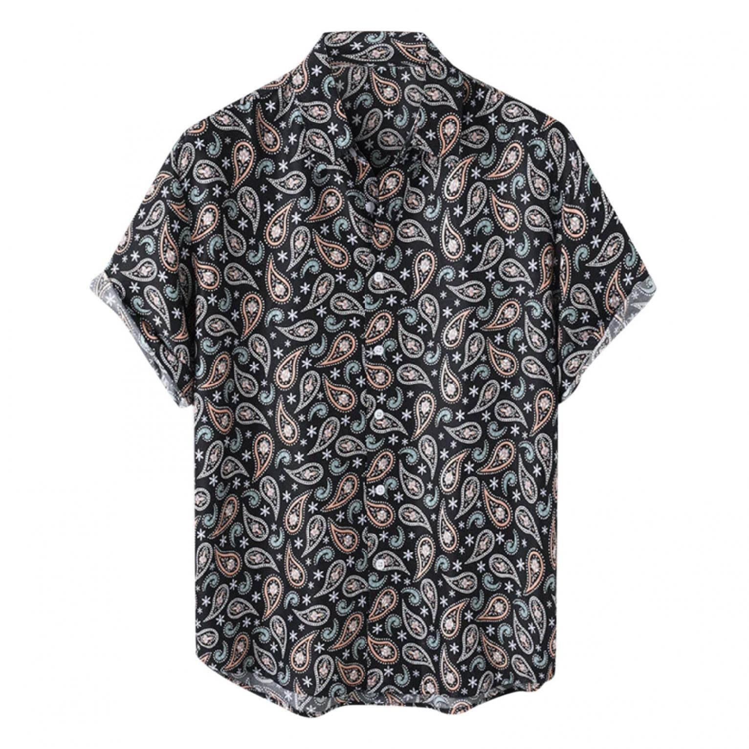 Men's Linen Hawaiian Shirt - Short Sleeve Button Up Beach Shirt with Tropical Print | Perfect for Summer Vacation, Pool Party & Casual Outings