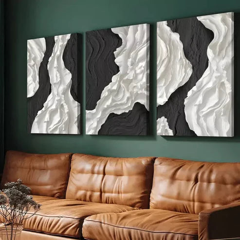 3-Piece Abstract Black and White Wall Art Canvas Set - 60x90cm Framed Modern Art Prints | High Quality 100% Australian Made Ready-to-Hang Wall Decor for Living Room, Bedroom & Office