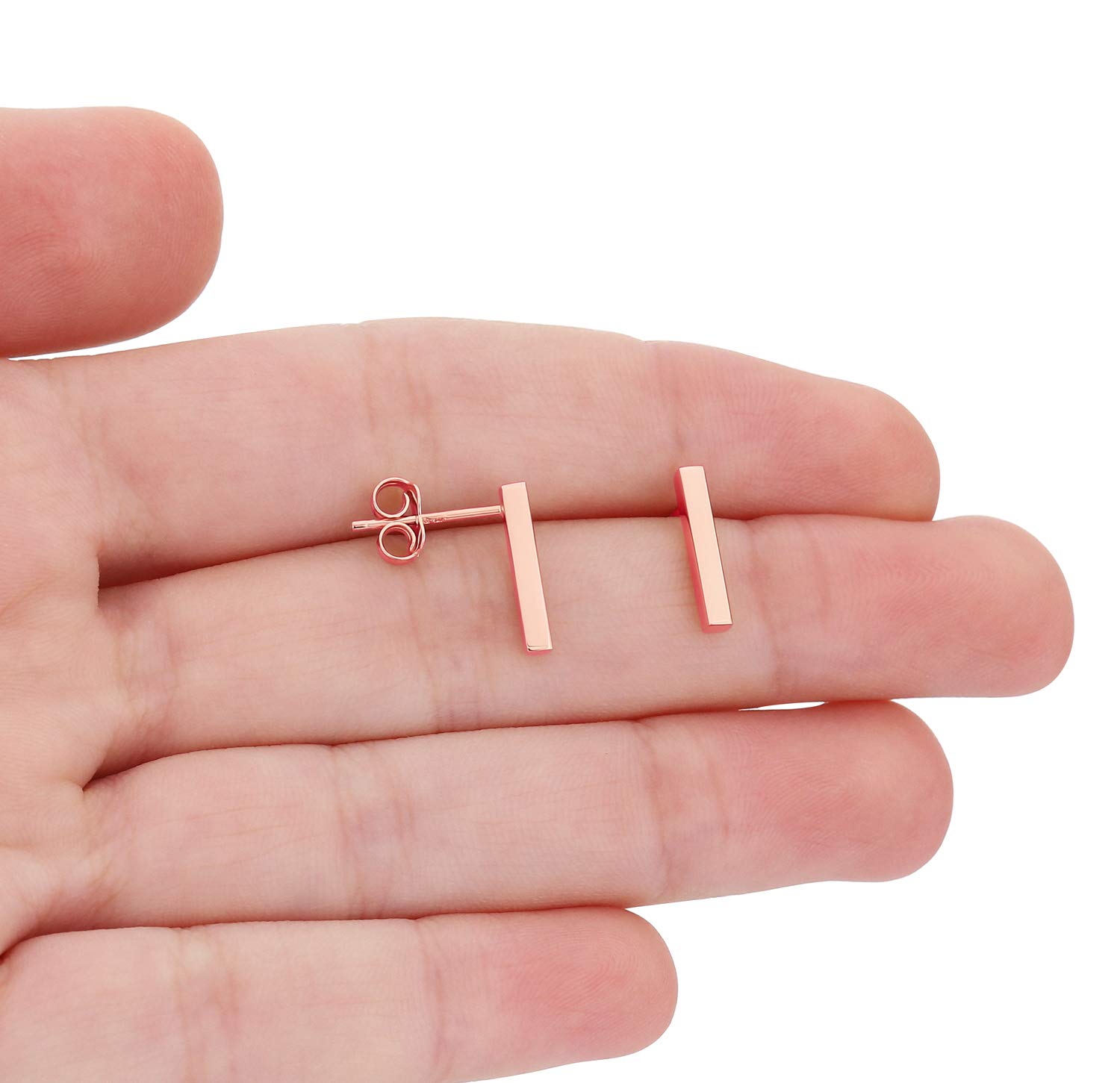 14K Gold Bar Earrings - 12.5mm Polished Minimalist Stud Earrings for Women, Dainty Line Stick Hoop Earrings for Everyday Wear, Gift for Her, Wedding, Party & Office Jewelry