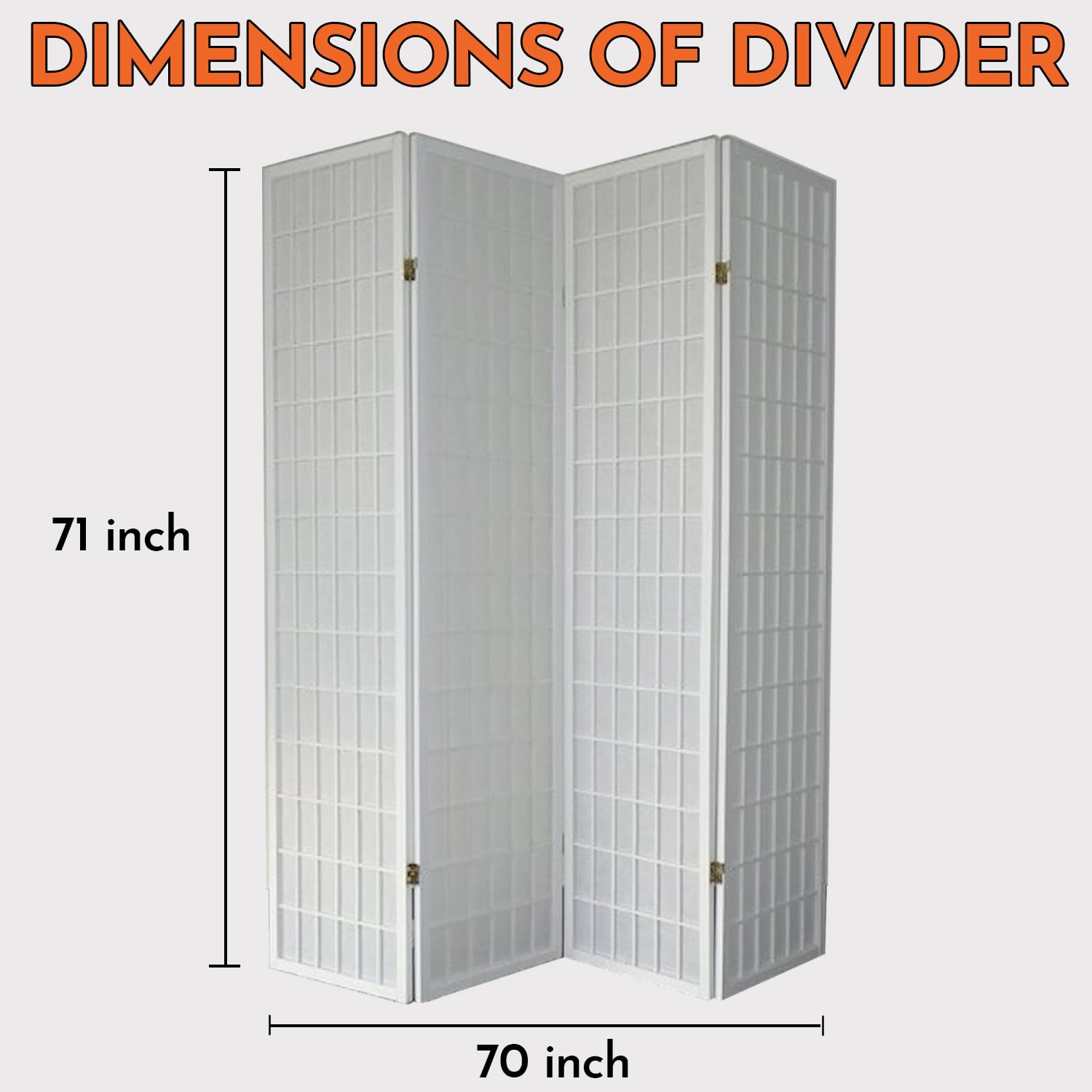 Legacy Decor 4-Panel Room Divider - 6ft Tall Portable Foldable Freestanding Privacy Screen - Shoji Style Dressing Screen for Home Office & Studio - White | Perfect for Creating Private Spaces, Room Separation & Decoration