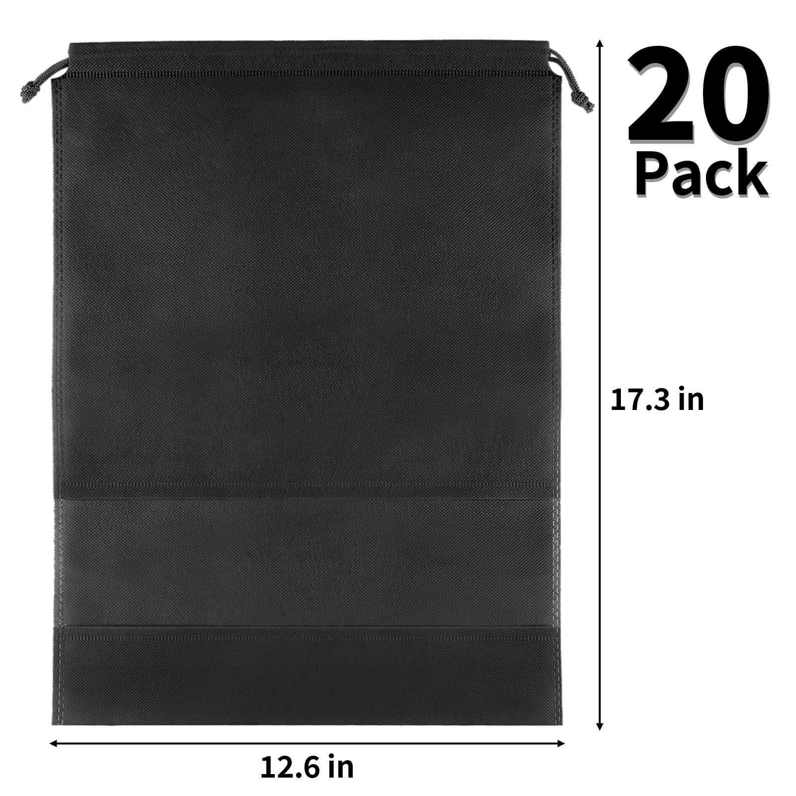 20 Pack Large Clear Window Shoe Bags for Travel - Dustproof Drawstring Shoe Storage Organizers for Men & Women (Black) - Perfect for Packing, Gym, Vacation & Closet Organization
