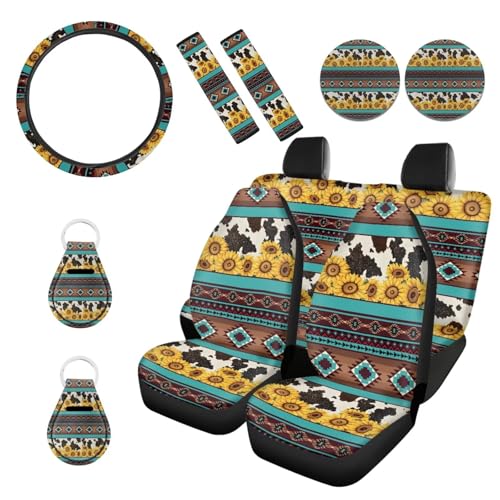 Aztec Sunflower Cow Print Brown Teal