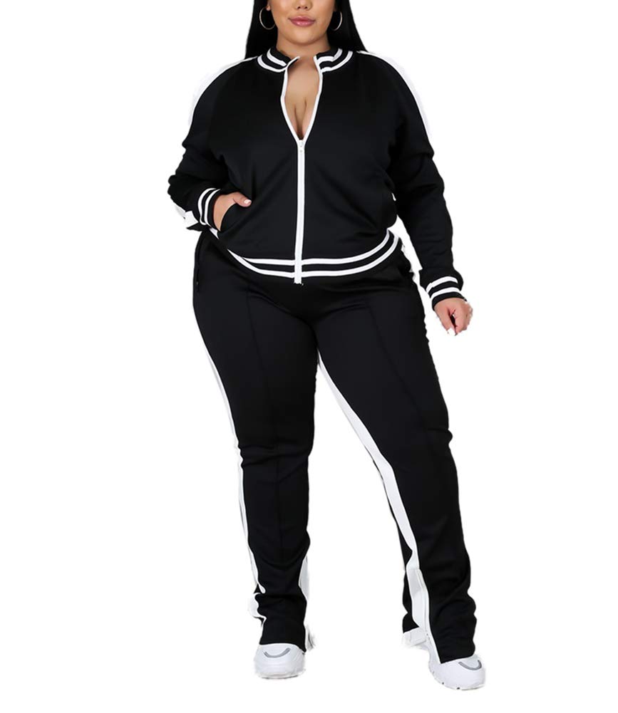 **Ophestin Women's Plus Size 2-Piece Tracksuit Set - Long Sleeve Jacket & Skinny Sweatpants | Casual Workout, Lounge & Streetwear Outfit**