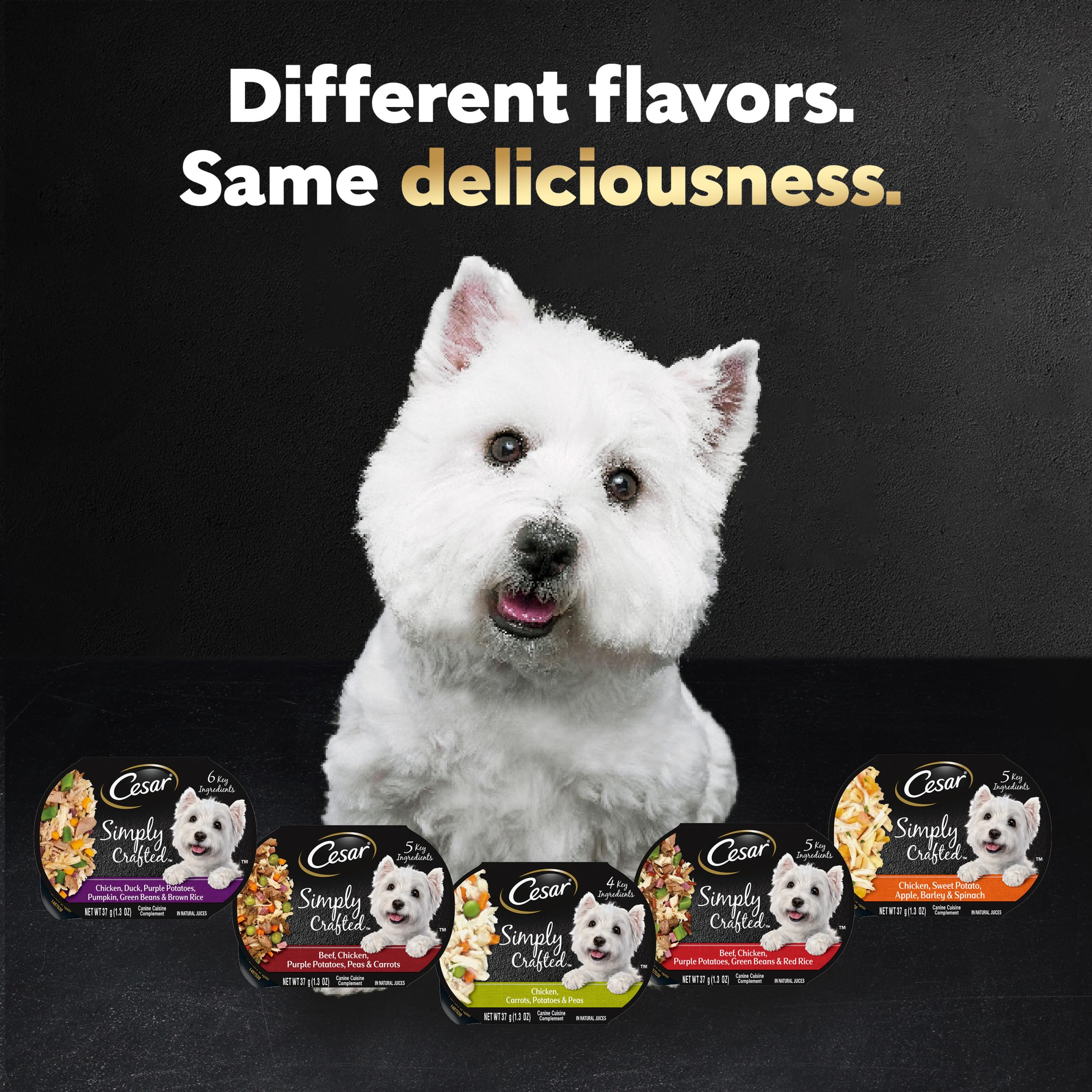 Premium Cesar Simply Crafted Wet Dog Food Topper Variety Pack - Chicken & Beef Flavors with Vegetables - Grain-Free, Natural Ingredients - 8 Trays (Pack of 2) - Perfect for Picky Eaters & Meal Enhancement