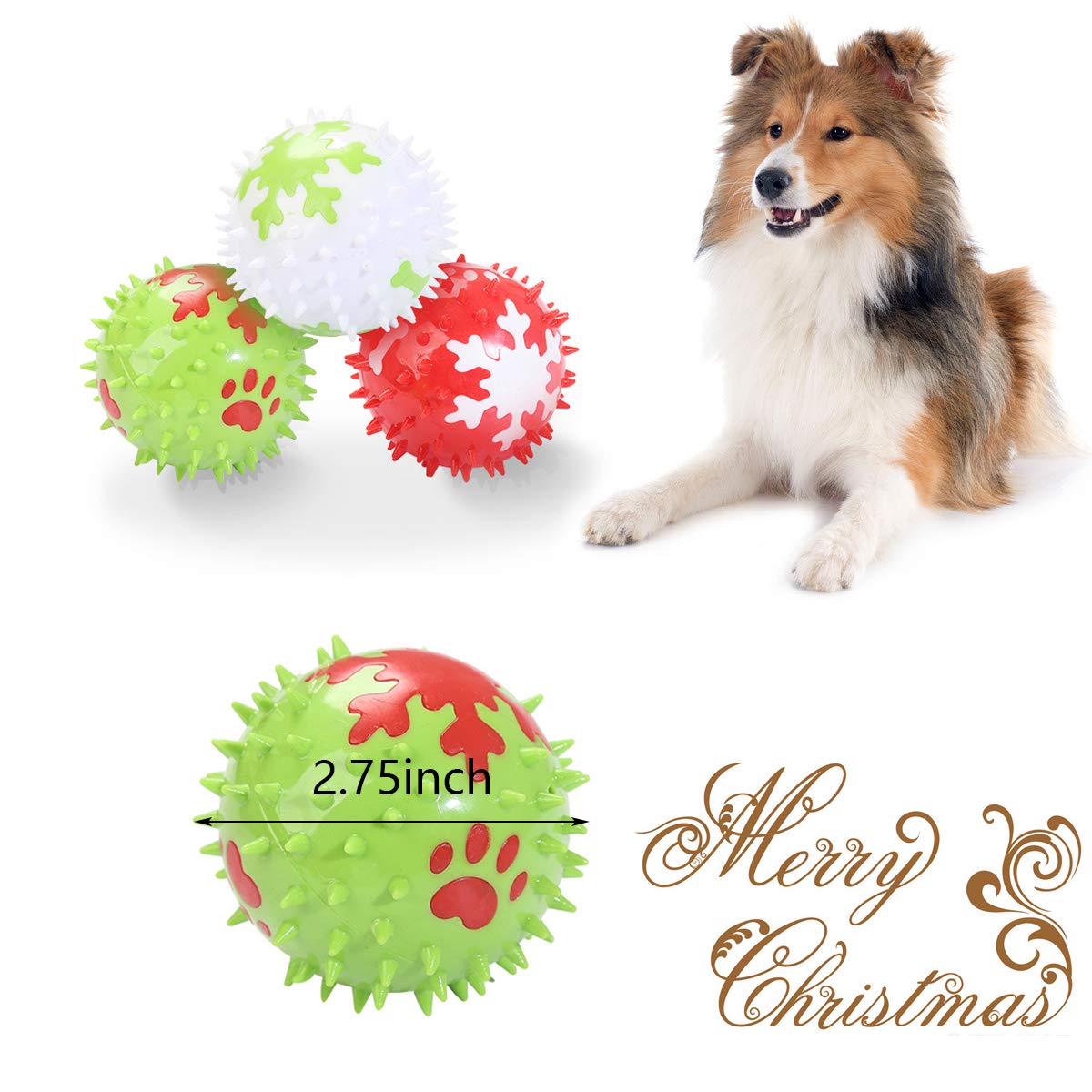 Vehomy Christmas Squeaky Dog Toys - 3 Pack Holiday Chew Balls with Snowflake Design, Dental Cleaning & Bounce Toy for Small Medium Large Dogs - Perfect for Xmas Gifts, Puppy Playtime & Teeth Cleaning