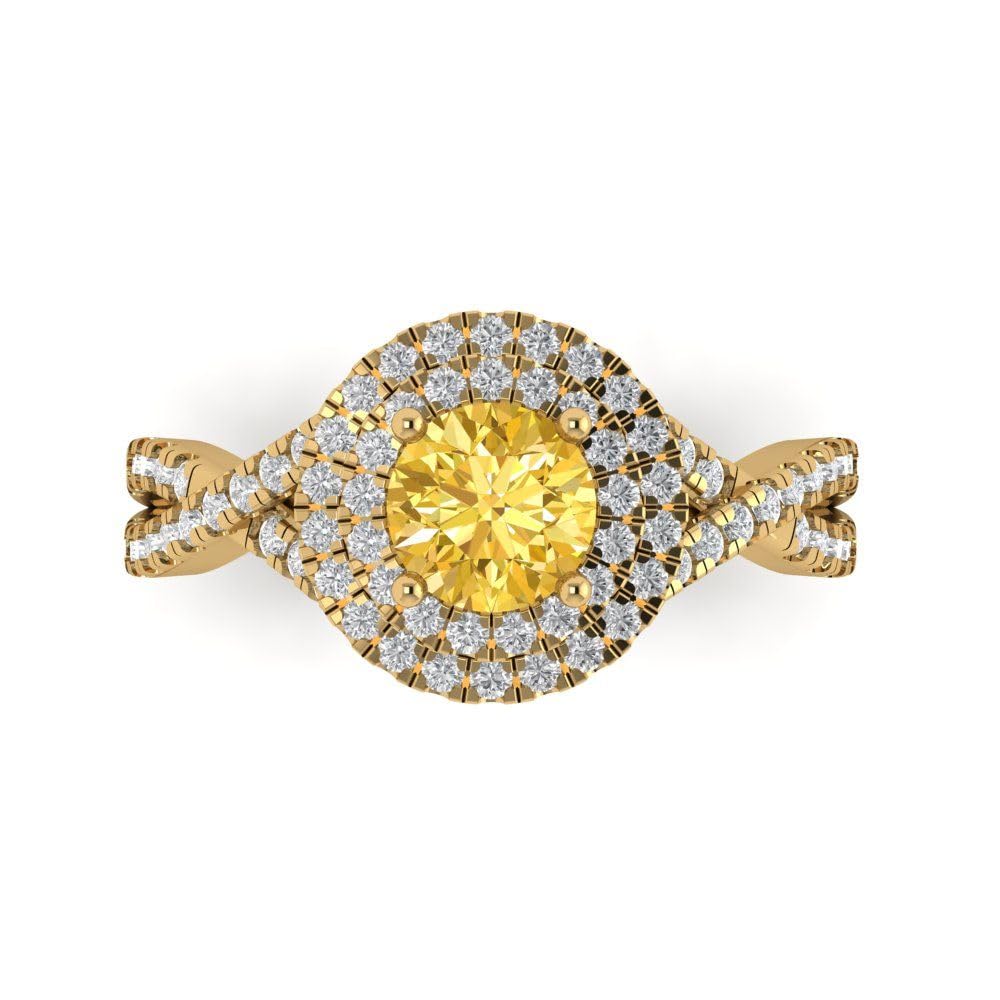1.40ct Round Halo Yellow Simulated Diamond Ring - 18K Gold for Engagement & Wedding