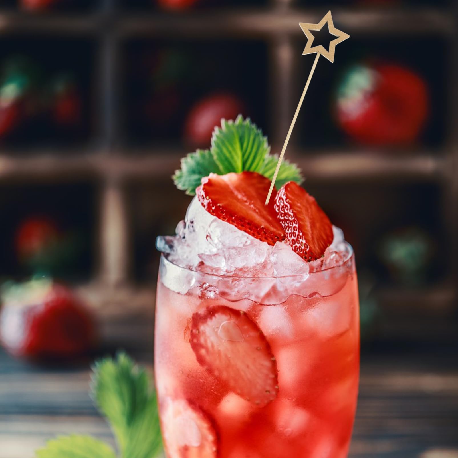 50pcs Christmas Star Wooden Cocktail Picks - Bamboo Appetizer Toothpicks for Holiday Parties, Fruit Skewers & Festive Drinks - Perfect for Christmas Decorations, Cocktail Garnishes & Dessert Presentations