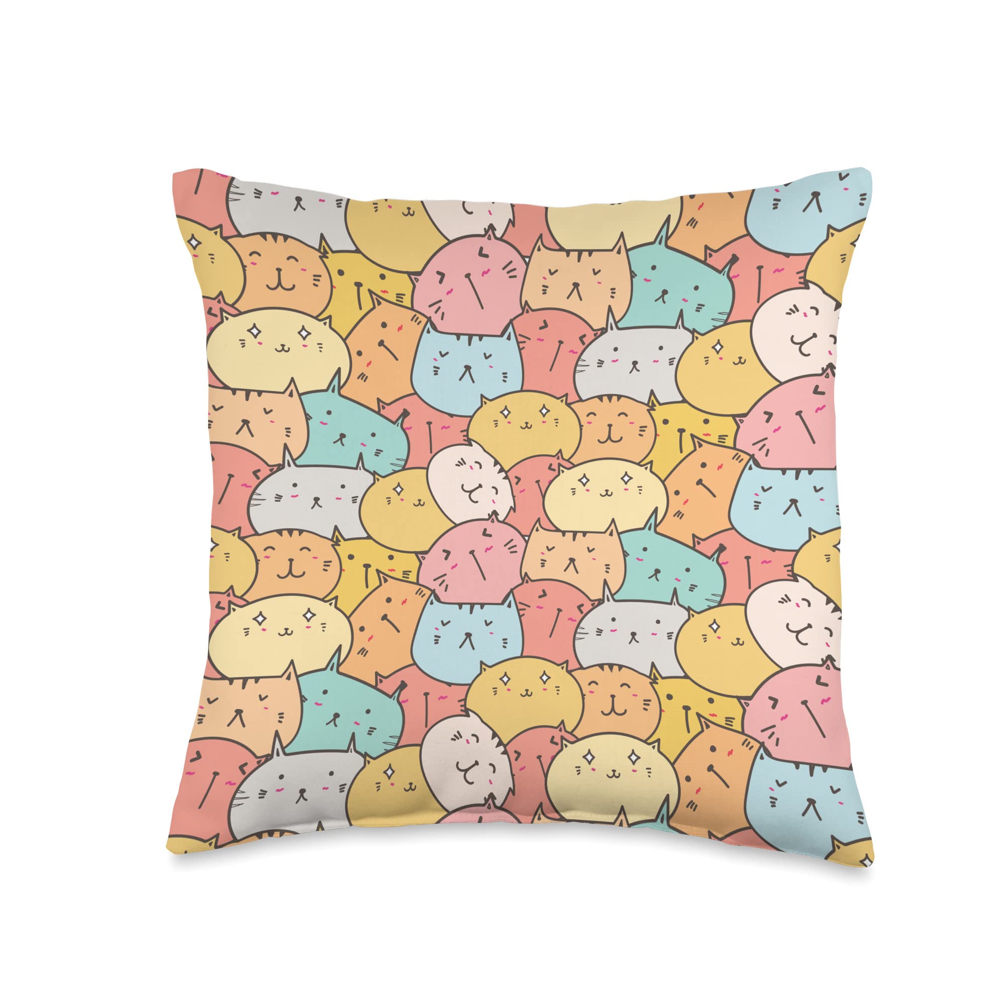 Multicolor 16x16 Cute Kitty Kitten Cat Throw Pillow - Pink Cat Face Gift for Men, Women, Girls - Perfect for Home Decor, Bedroom, Living Room, or Cozy Reading Nook