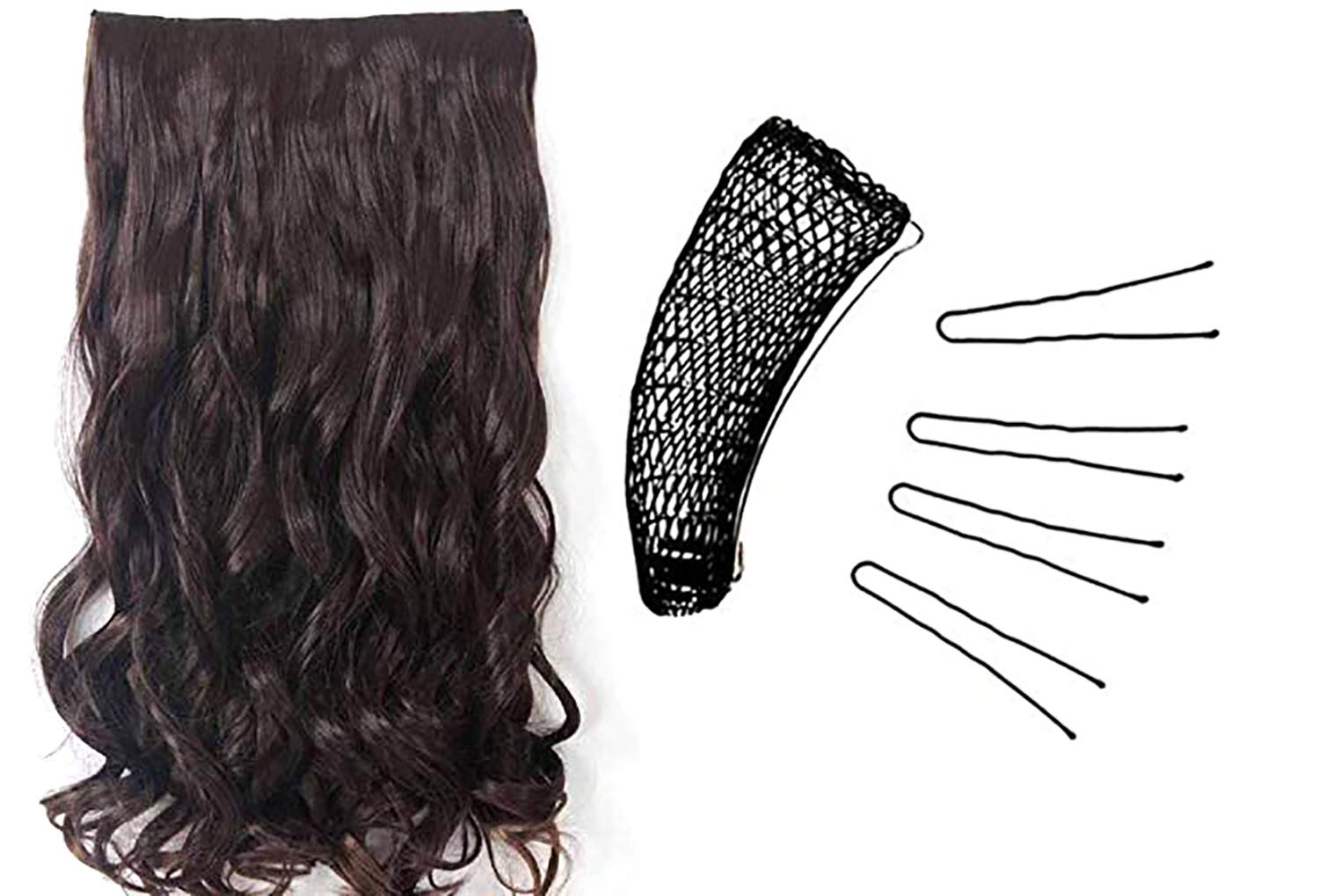 Inaaya 5-Pack Curly Synthetic Hair Extensions Dark Brown for Women - French Twist Clip-In Hair Extensions with Juda Maker Tools Set | Perfect for Parties, Weddings, and Everyday Styling