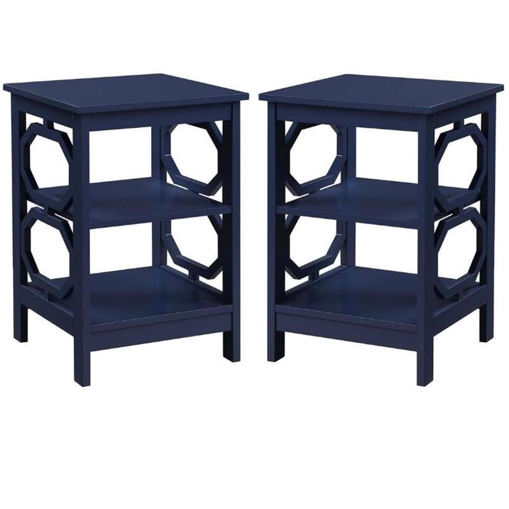 Home Square Omega End Table Set of 2 - Cobalt Blue Wood Finish Nightstand for Living Room, Bedroom & Office | Modern Side Table with Storage Shelf