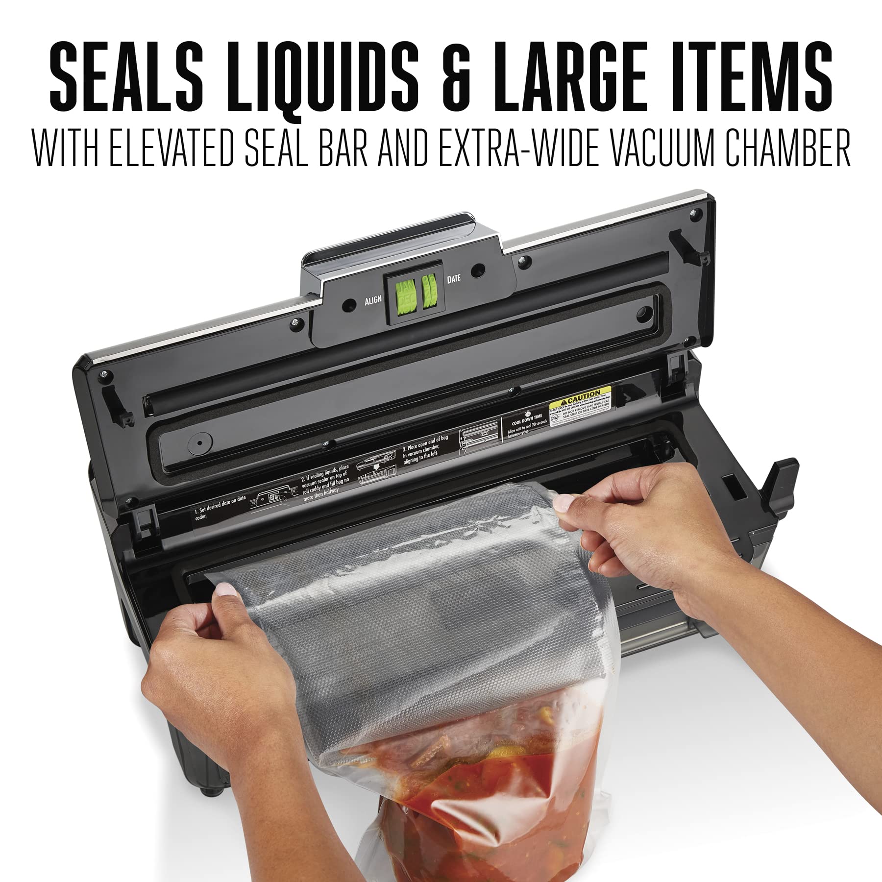 Weston Brands Wet & Dry Vacuum Sealer Machine - Fast & Consistent Liquid Food Sealing with Date Code Stamp | Built-In Cutter & Pulse Button | Includes 2 Rolls & 6 Easy-Fill Bags (Black, 65-1601-W) | Perfect for Meal Prep, Sous Vide & Food Preservation