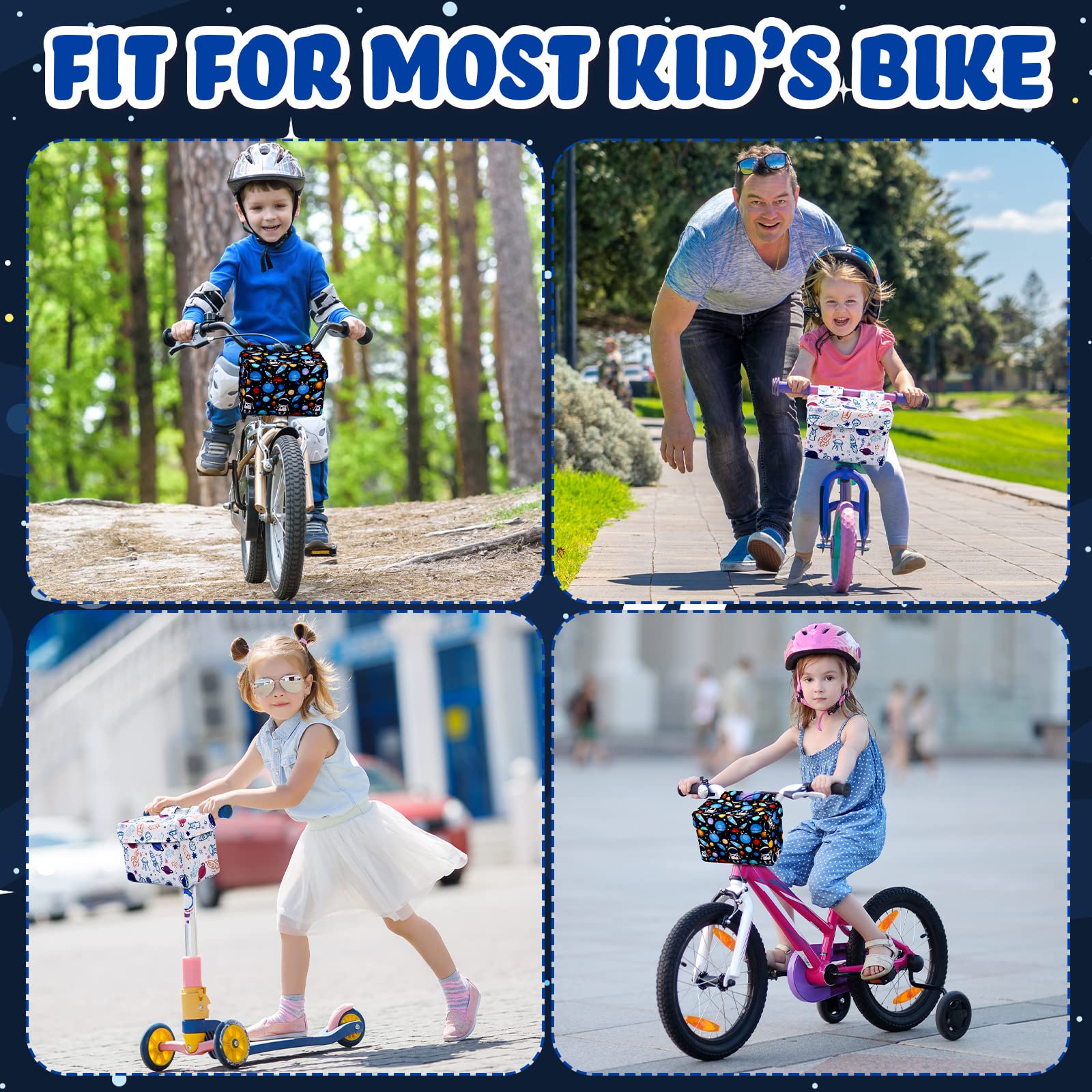 2 Pack Kids Bike Basket - Front Handlebar Bicycle Bag for Boys & Girls - Durable Bike Accessories for Tricycles, Balance Bikes, Scooters & Strollers - Perfect for School, Picnics & Outdoor Adventures