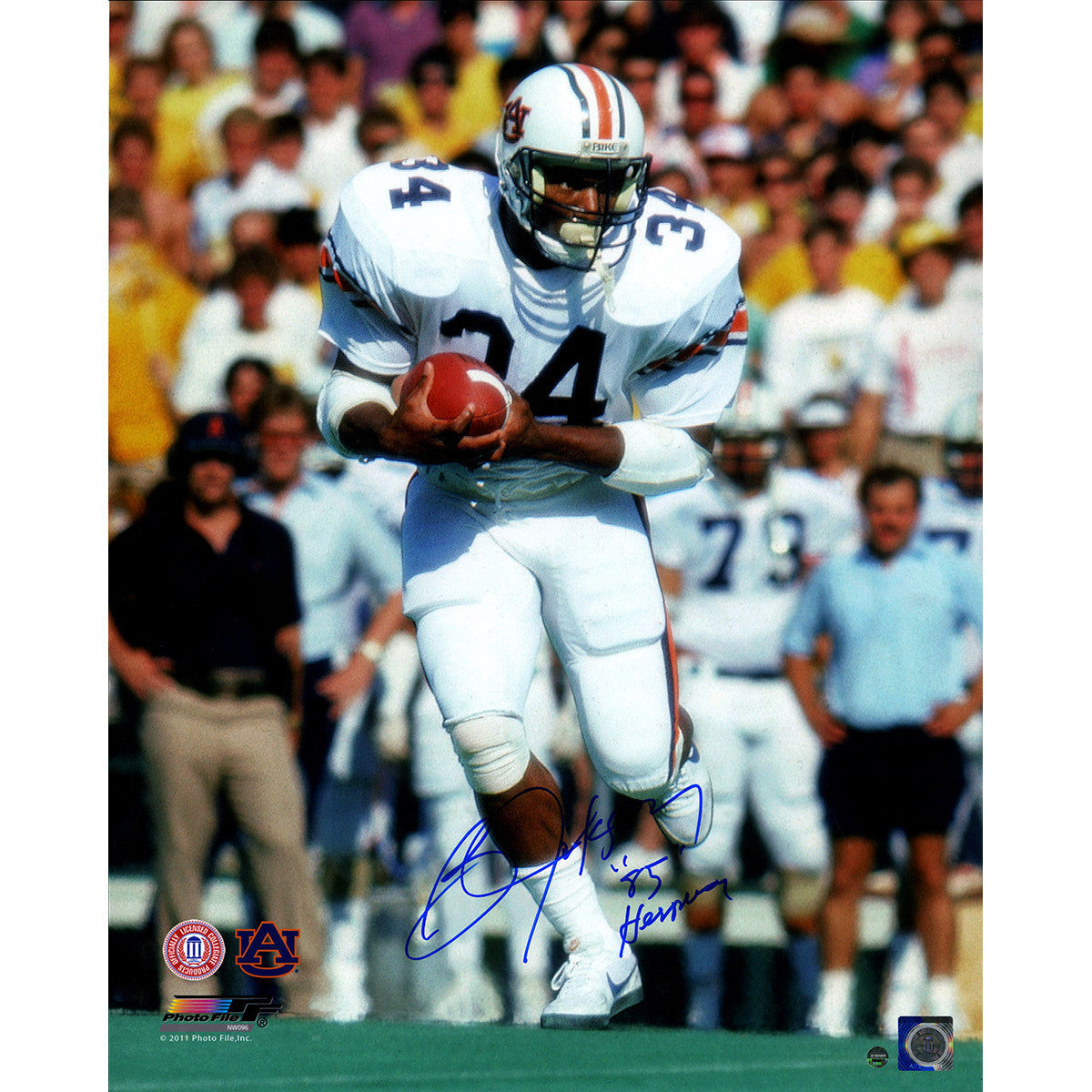Bo Jackson Autographed Auburn Tigers Football Running Vertical 16x20 Photo with 1985 Heisman Inscription - Limited Edition Collectible for Sports Memorabilia Display & Auburn Tigers Fan Cave Decor