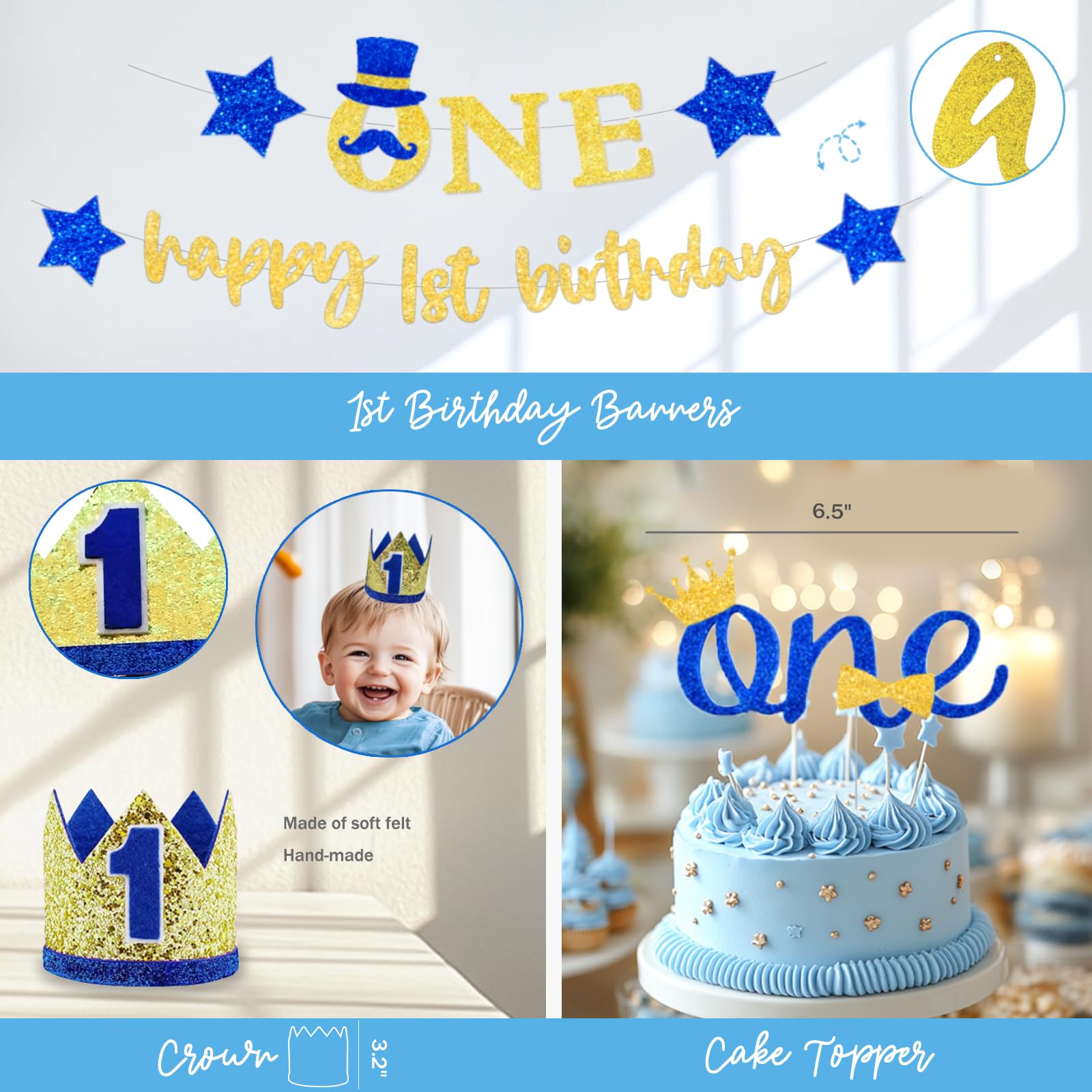 1st Birthday Decorations for Boys - Baby Boy First Birthday Party Supplies | Little Mr Onederful Theme Decor | One Year Old Birthday Party Ideas for Boys - Perfect for Baby's First Birthday Celebrations, Photo Backdrops & Cake Smash Sessions