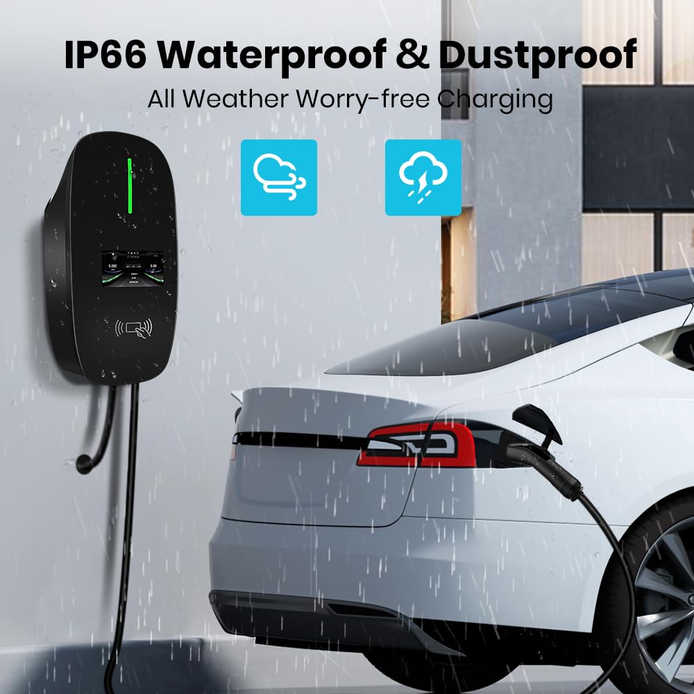 AWESAFE Level 2 EV Charger for Tesla - 48 Amp Smart WiFi Enabled Electric Vehicle Charging Station with NEMA 14-50/Hardwired, Mobile App Control - Indoor/Outdoor Home & Commercial Use for Fast Charging