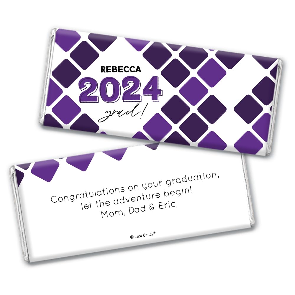 Personalized Graduation 2024 Chocolate Candy Bars - 36 Count Bulk Purple Wrapped - Perfect for Graduation Party Favors, School Events & Gift Giving