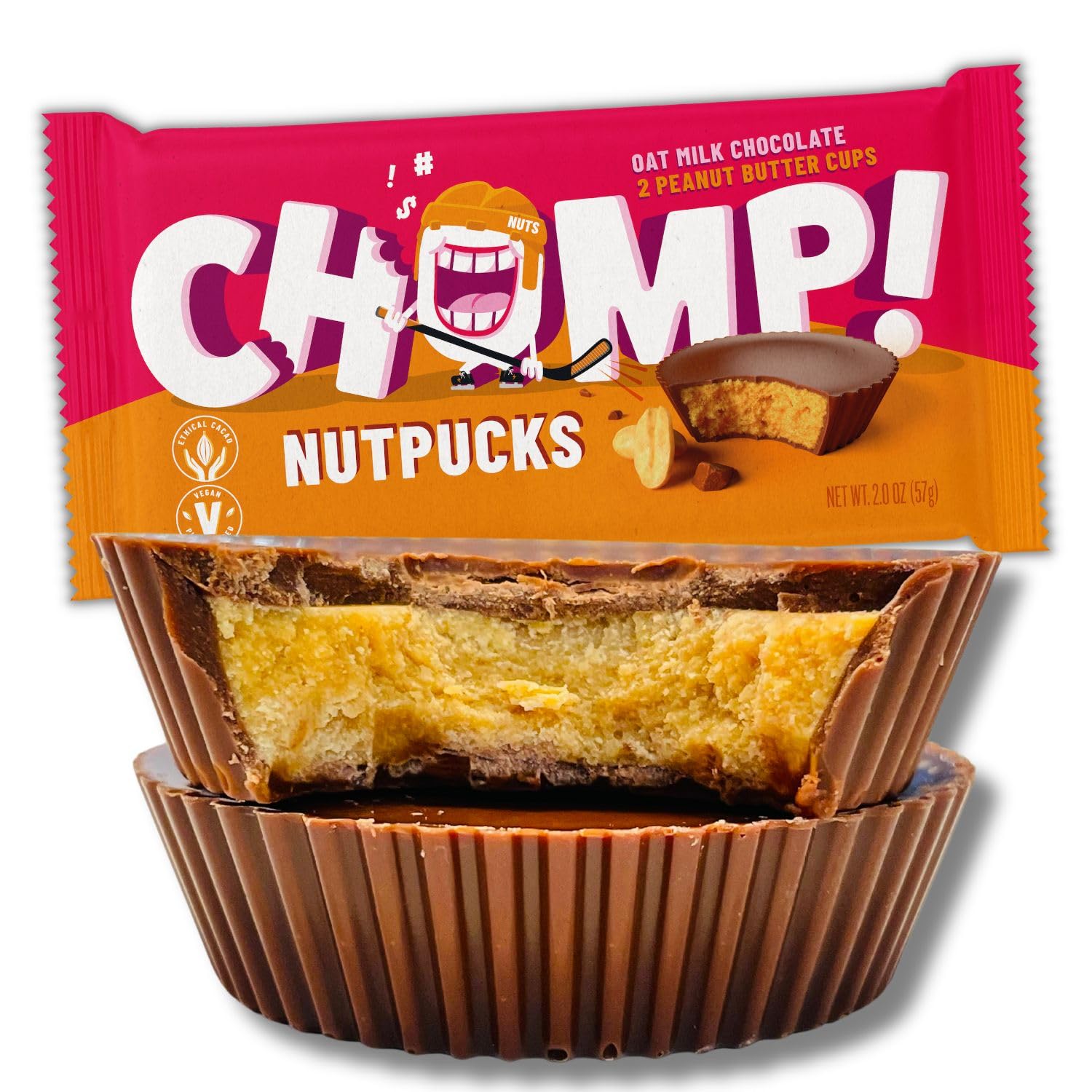 Chomp! Nutpucks: Vegan Oat Milk Chocolate Peanut Butter Cups - Dairy-Free, Gluten-Free, Soy-Free, Ethical Cacao (5 Pack) | Perfect for Healthy Snacking, Vegan Desserts & Ethical Treats
