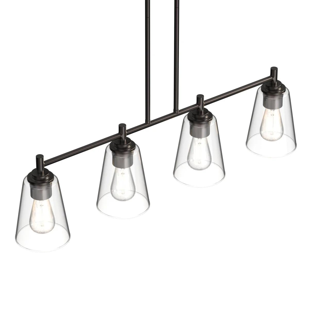 LEDMyplace 4-Light Linear Pendant Light Fixture - Oil Rubbed Bronze Farmhouse Chandelier with Clear Glass Shades - E26 Base (Bulbs Not Included) - Perfect for Kitchen Island, Dining Room, Bedroom & Modern Farmhouse Decor