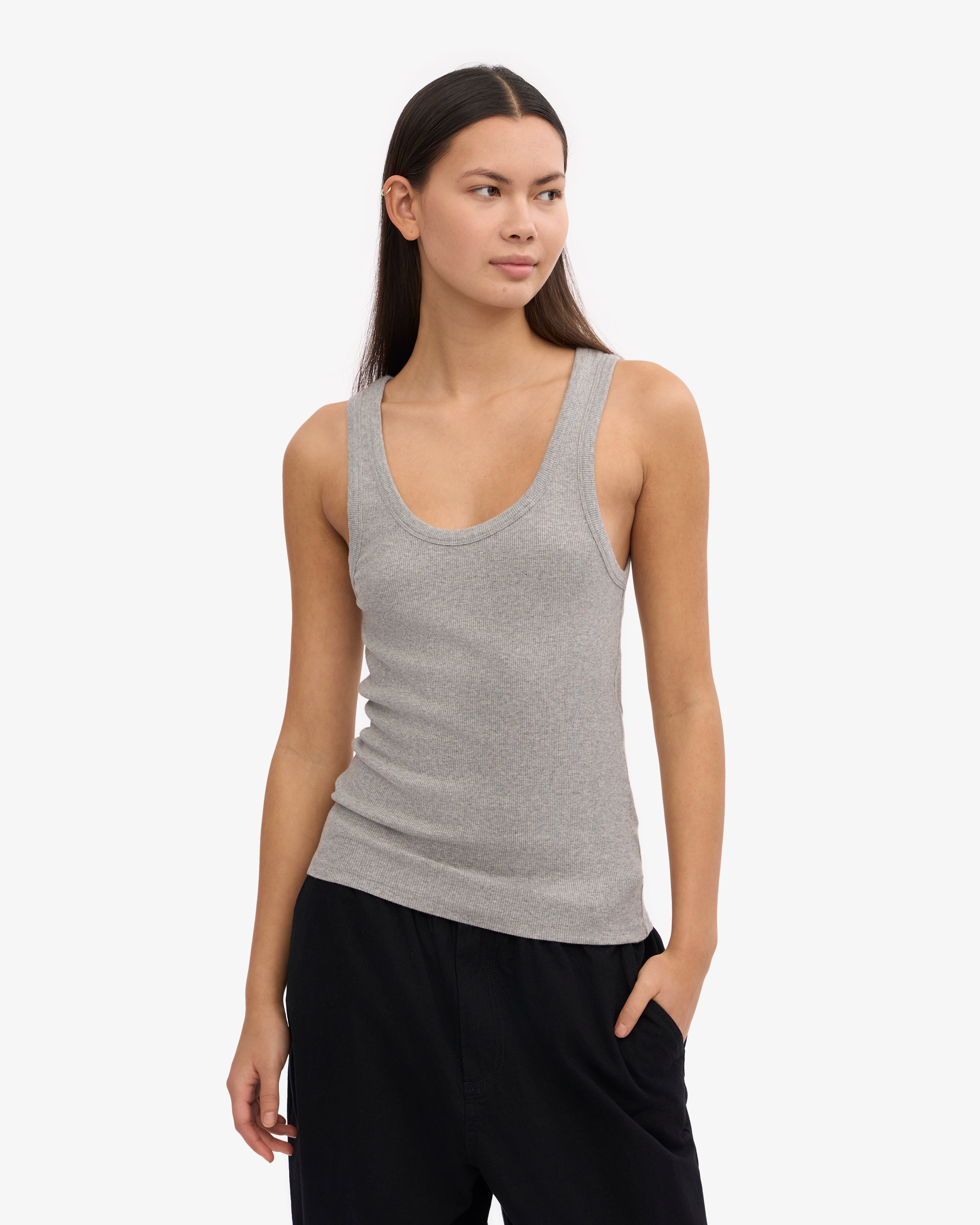 Organic Cotton Ribbed Tank Top for Women - Heather Grey - Perfect for Yoga, Gym & Casual Wear