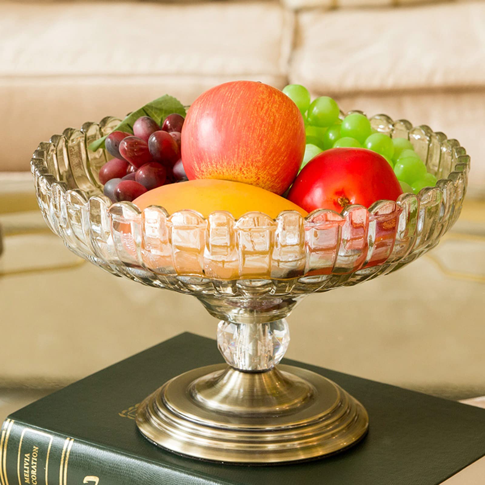Vintage Metal Fruit Basket Bowl - Creative Crystal Fruit Dish Stand with Sturdy Design for Fruits, Vegetables, Snacks & Bread (20x30cm) - Perfect for Kitchen Countertop, Dining Table, and Party Serving
