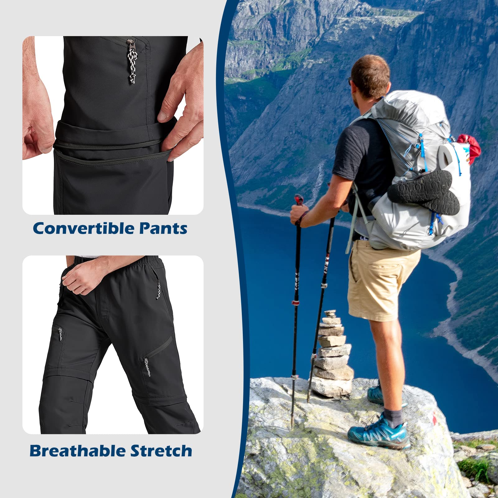 Men's Convertible Hiking Pants - Quick Dry Lightweight Outdoor Cargo Pants for Hiking, Fishing & Tactical Sports | Perfect for Adventure Travel & Outdoor Activities