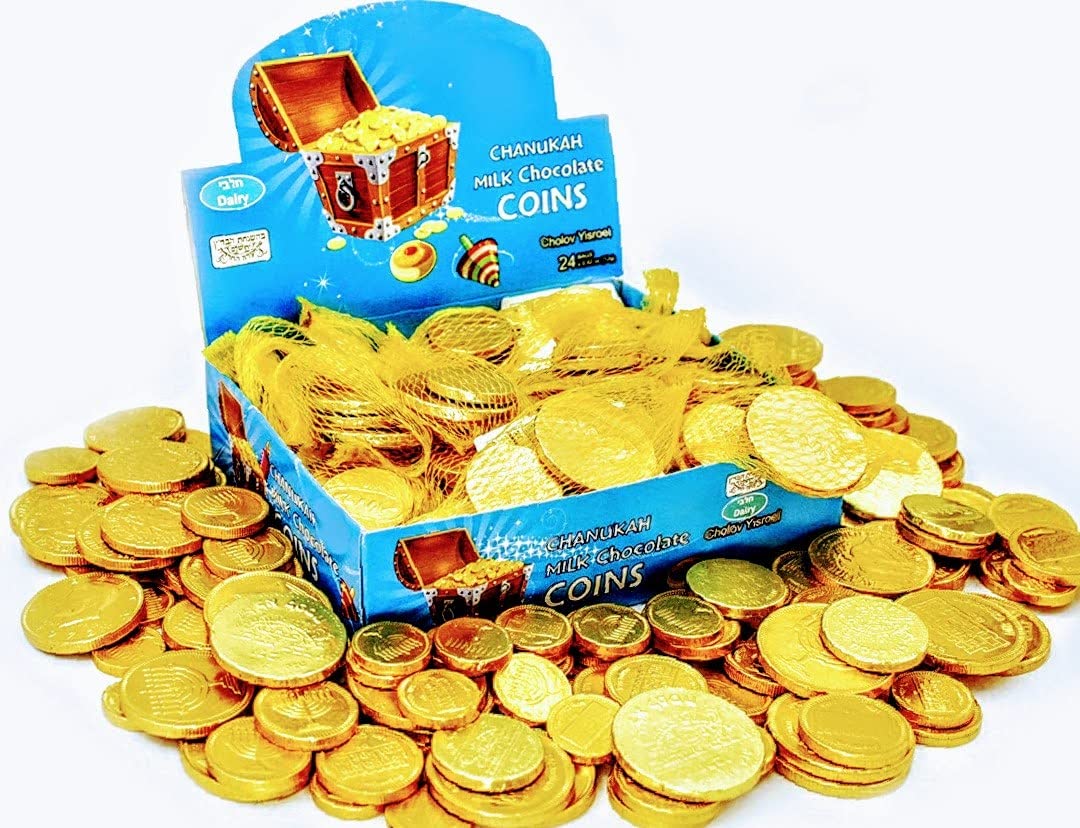 Hanukkah Milk Chocolate Coins - Chanukah Gelt in 24 Bags - Kosher Dairy Treats for Jewish Holidays & Gift Giving