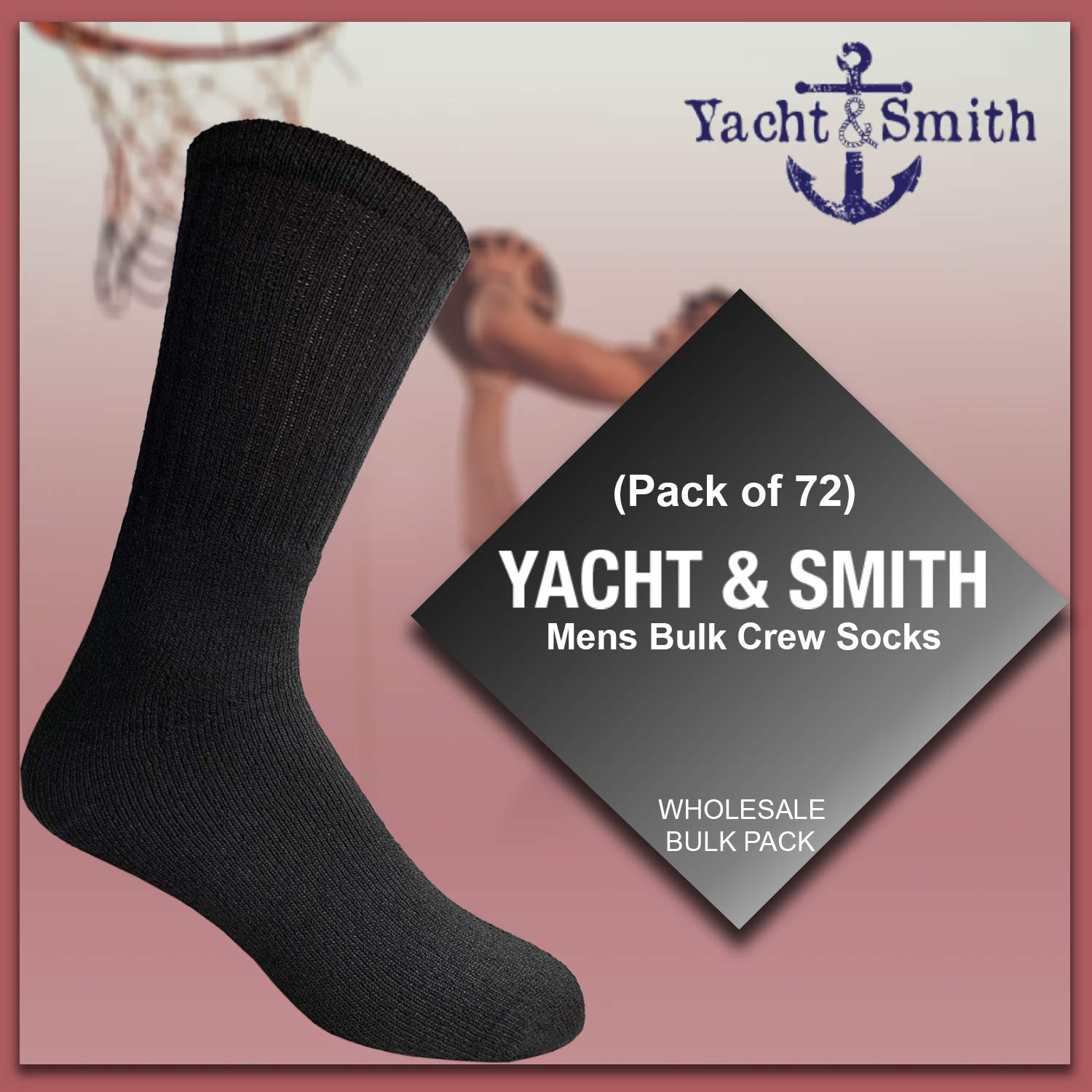 Yacht & Smith Bulk Men's Crew Socks - 12-Pack Cotton Big & Tall Plus Size Socks (Size 13-16) for Work, Sports & Everyday Comfort