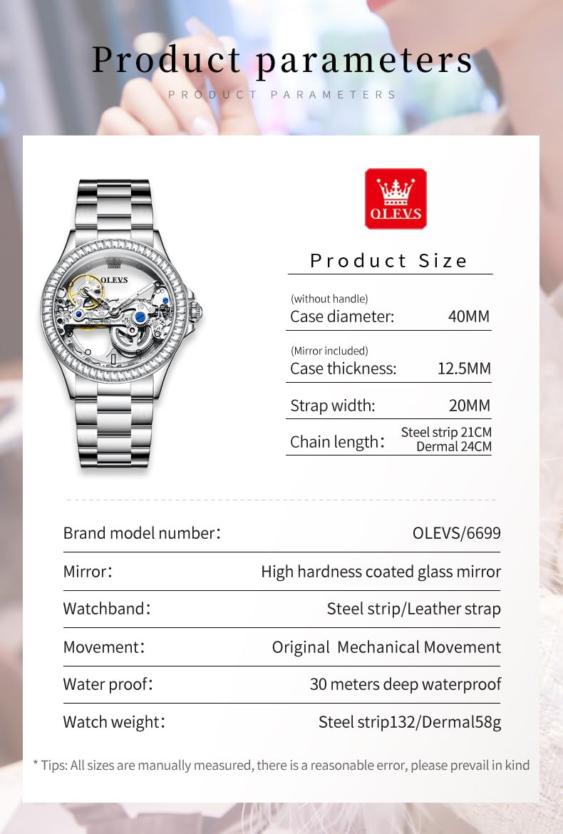 OLEVS Women's Automatic Self-Winding Luxury Watch with Diamond Accents, Rose Gold Ceramic Band & Heart Date Window - Perfect for Formal Events, Date Nights & Special Occasions