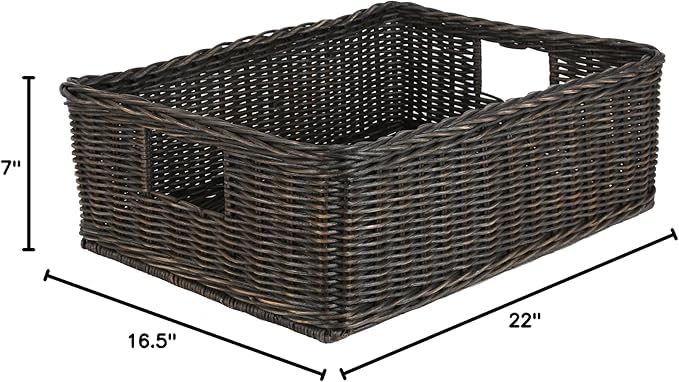 Large Wicker Storage Basket 22x16.5x7 Inches - Under Bed Organizer, Antique Walnut Brown - Perfect for Bedroom Closet, Laundry, Toys & Blanket Storage
