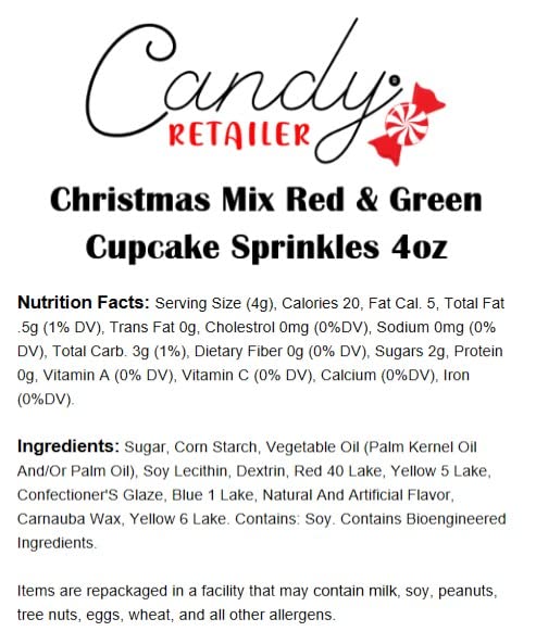 Christmas Mix Red & Green Cupcake Sprinkles 4oz - Holiday Baking Decorations for Cookies, Cakes & Desserts - Candy Retailer