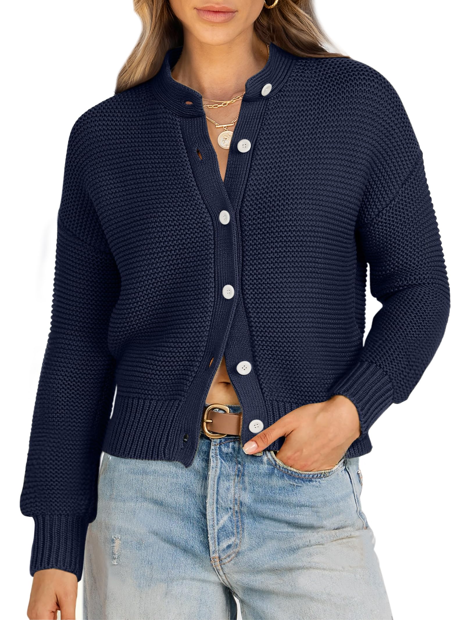Caracilia Women's Cropped Cardigan Sweater - Open Front Tweed Knit Button Down Jacket for Casual & Dressy Wear | Spring 2025 Outwear | Perfect for Office, Date Night & Weekend Outings