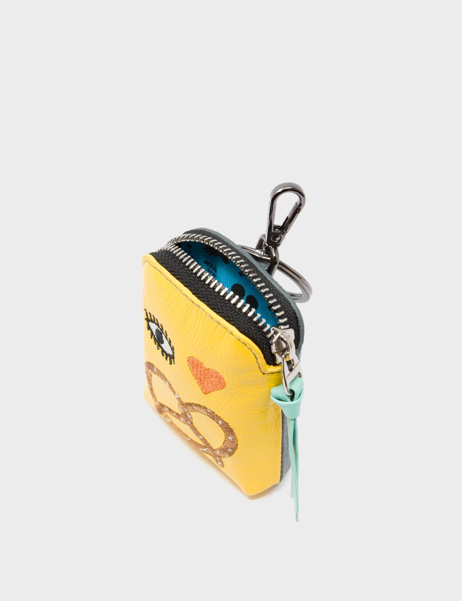 Florence Pouch Charm - Yellow Leather Balloon Keychain with 'I Love NY' Embroidery | Perfect for Travel Accessories & Gift Giving