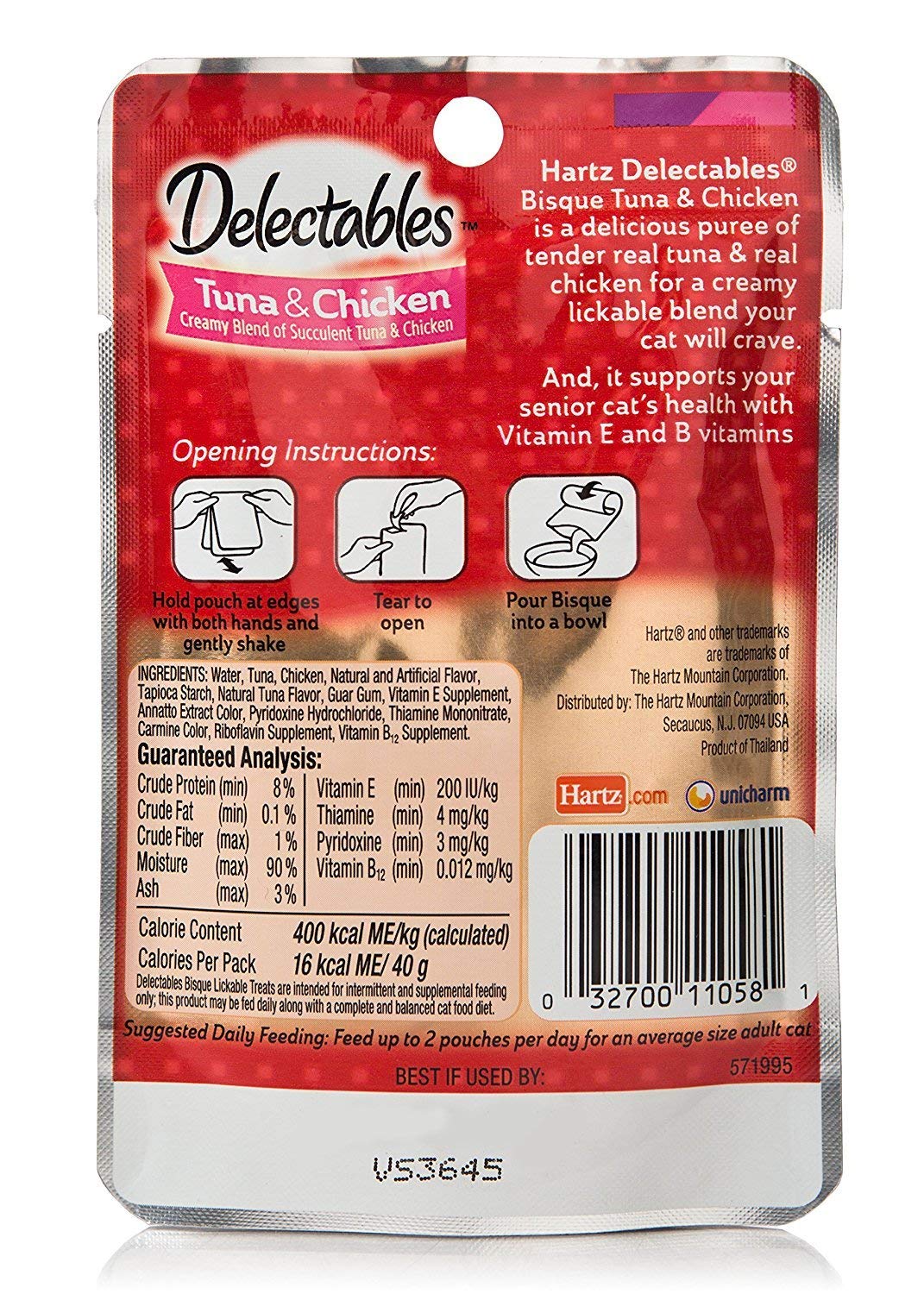 Hartz Delectables Senior Bisque Lickable Cat Treats - Tuna & Chicken Flavor (4 Pouches) | Soft Wet Food for Older Cats with Appetite Stimulation | Perfect for Picky Eaters & Post-Surgery Recovery