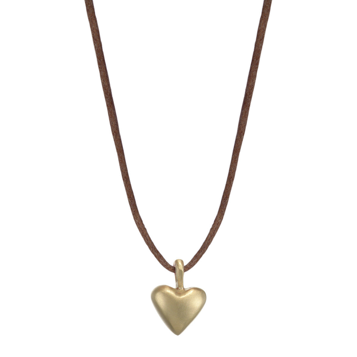 10K Gold Medium Heart Pendant Necklace on Natural Cord - Elegant Layering Jewelry for Women, Perfect for Everyday Wear & Gifting
