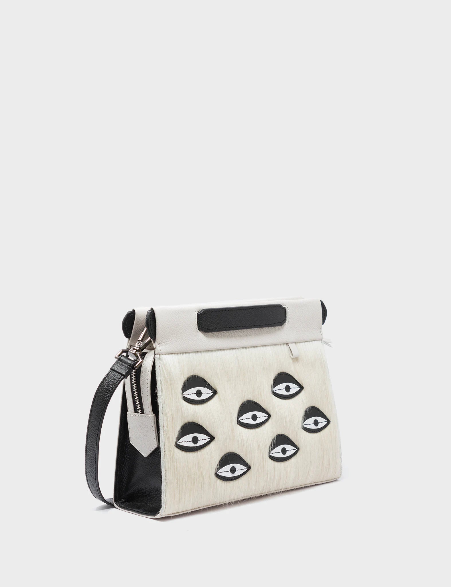 Vali Crossbody Small Cream Leather Bag with Eyes Applique & Adjustable Strap - Perfect for Everyday Use, Travel, and Casual Outings