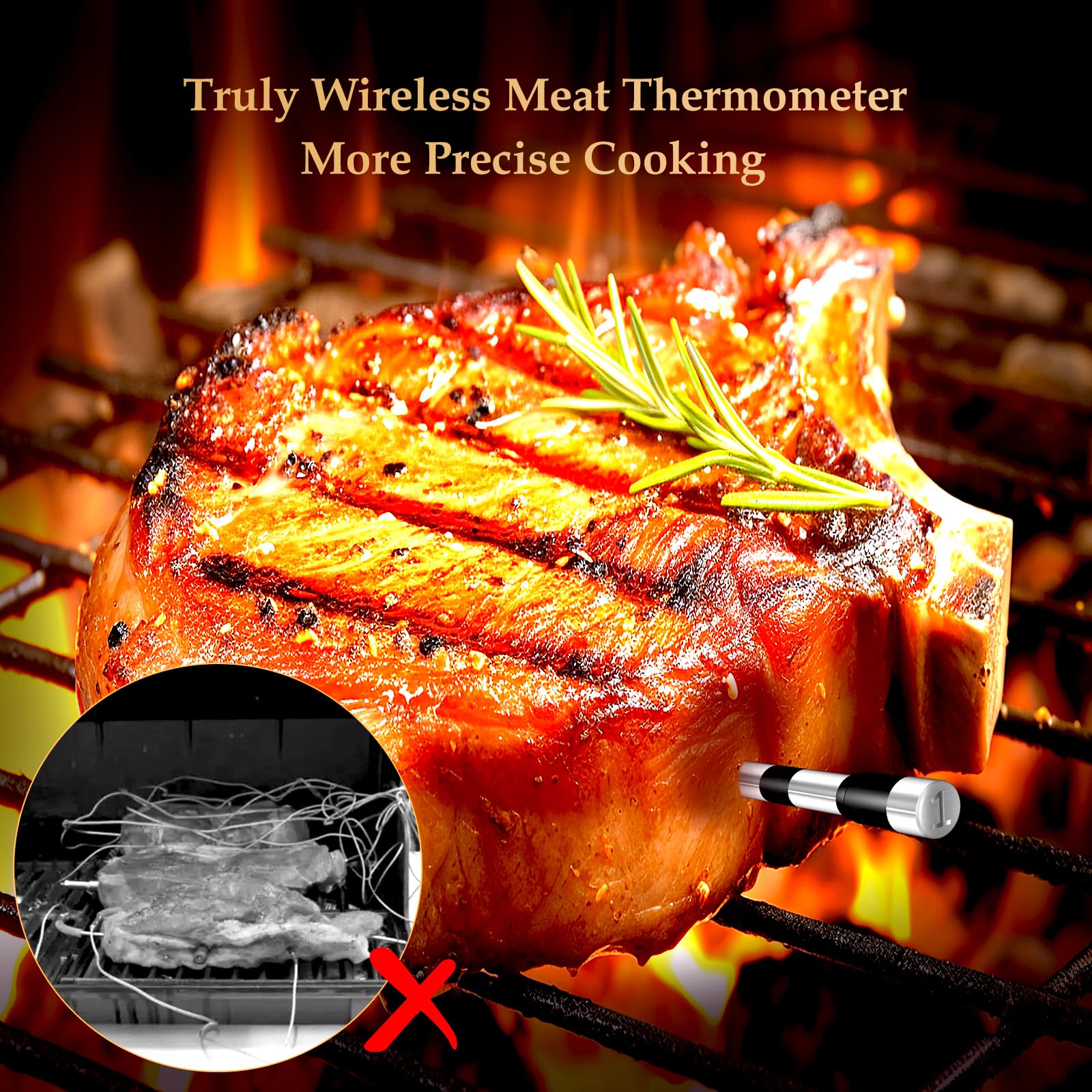 800FT Smart Wireless Meat Thermometer with Digital Probe - Bluetooth BBQ Thermometer for Grilling, Smoking & Oven Cooking - App Controlled with Dual Probes (Perfect for Backyard BBQ, Camping & Home Kitchen Use)