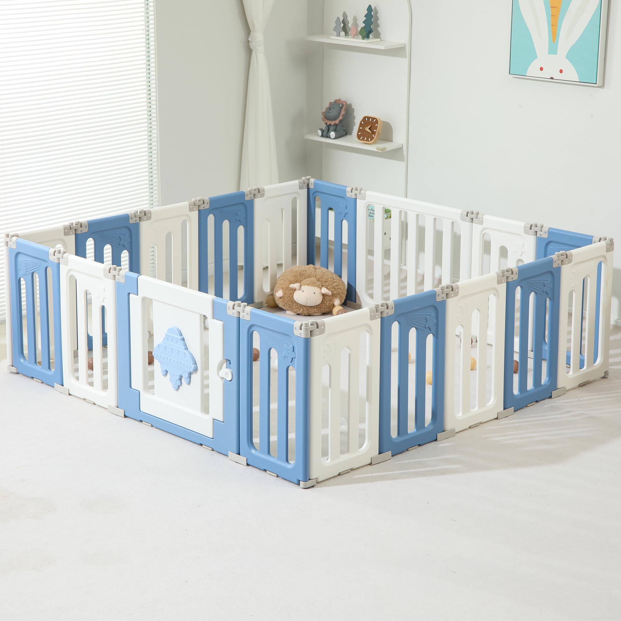 **Extra Large Baby Playpen - 18 Panels Foldable Play Yard for Babies & Toddlers, Portable UFO Baby Fence & Safety Gate, Indoor/Outdoor Use for Home, Park, or Travel (Blue)**