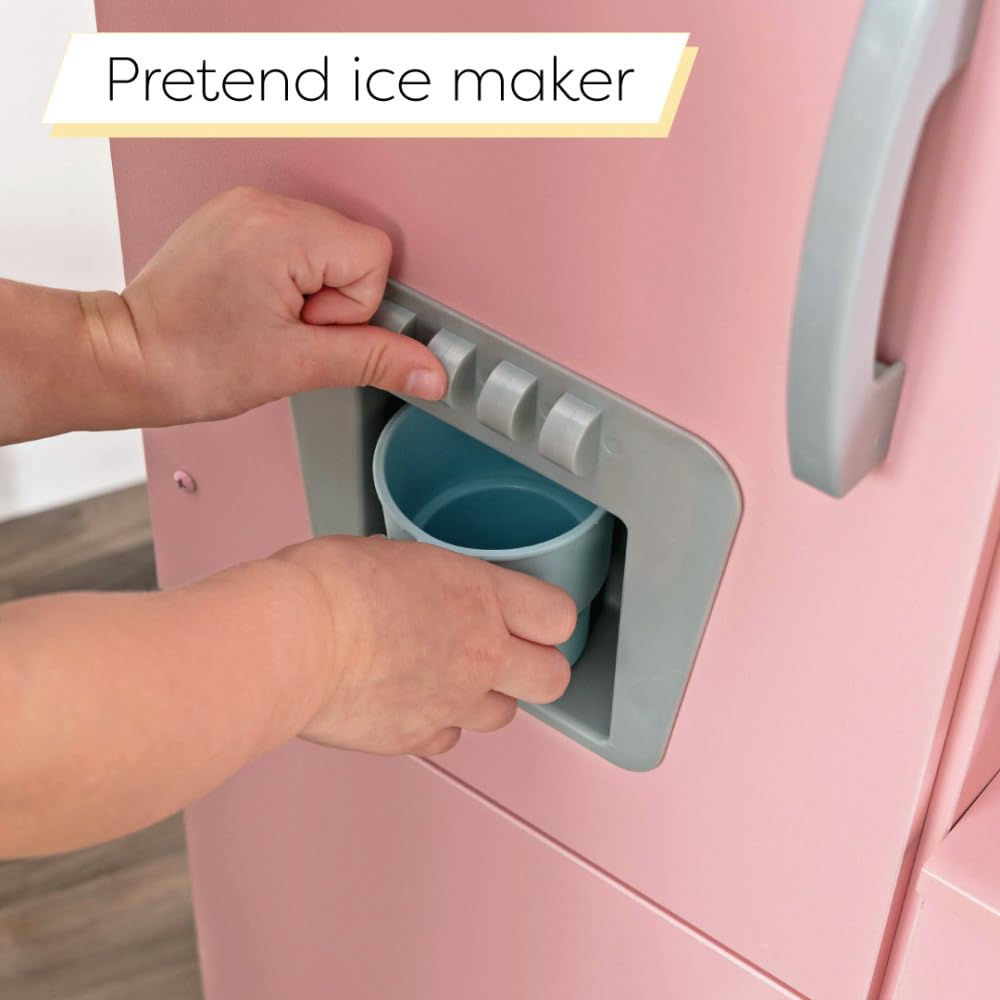 KidKraft Vintage Wooden Play Kitchen Set with Pretend Ice Maker & Play Phone - Pink Toy Kitchen for Girls & Boys - Perfect for Pretend Play, Role Play & Early Learning at Home